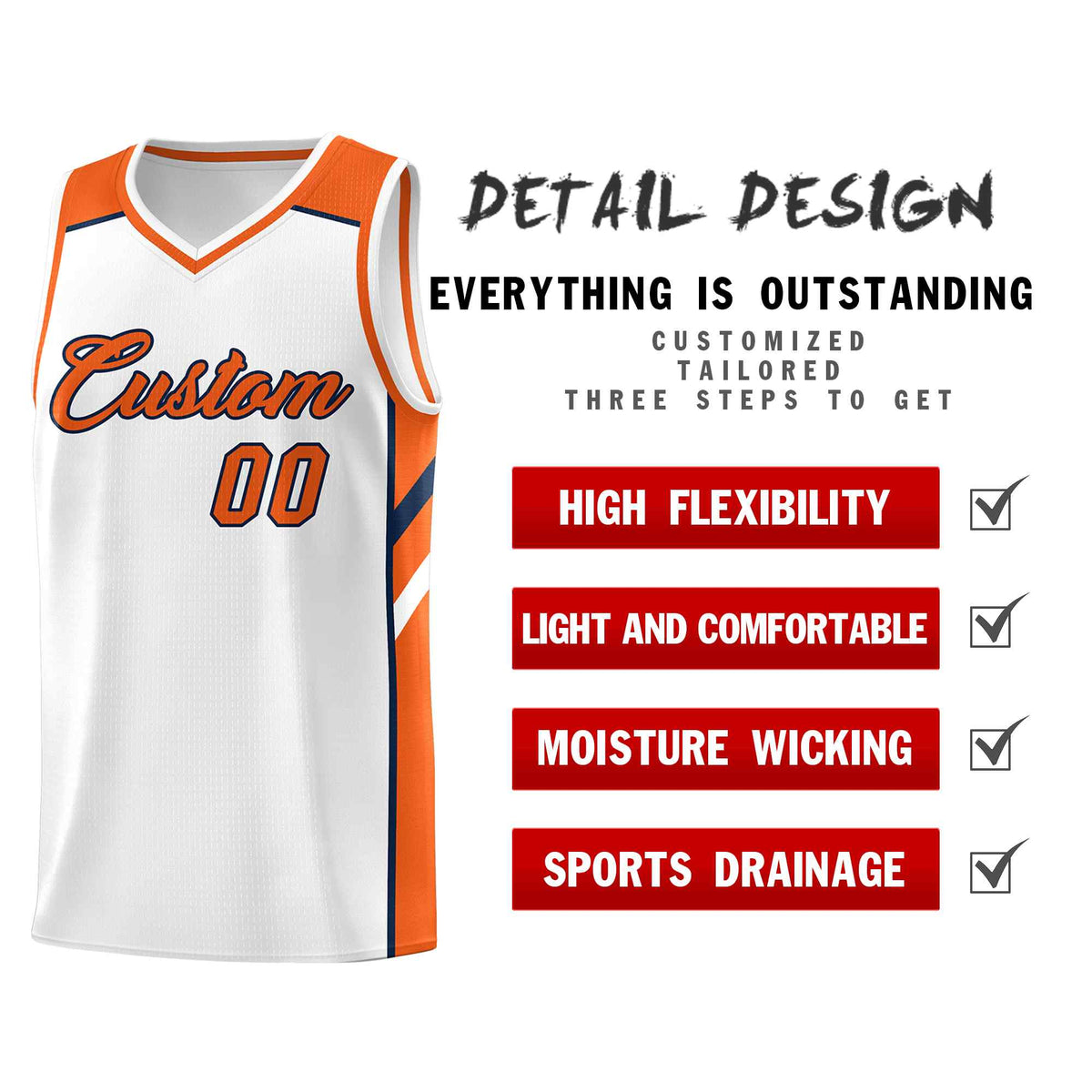 Custom White Orange-Navy Classic Sets Sports Uniform Basketball Jersey