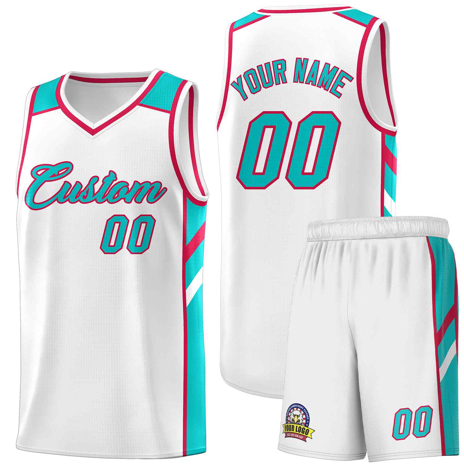Custom White Aqua-Red Classic Sets Sports Uniform Basketball Jersey