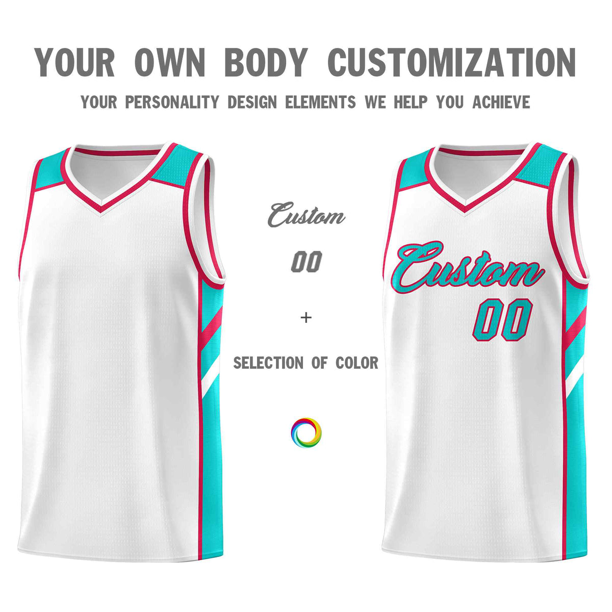 Custom White Aqua-Red Classic Sets Sports Uniform Basketball Jersey