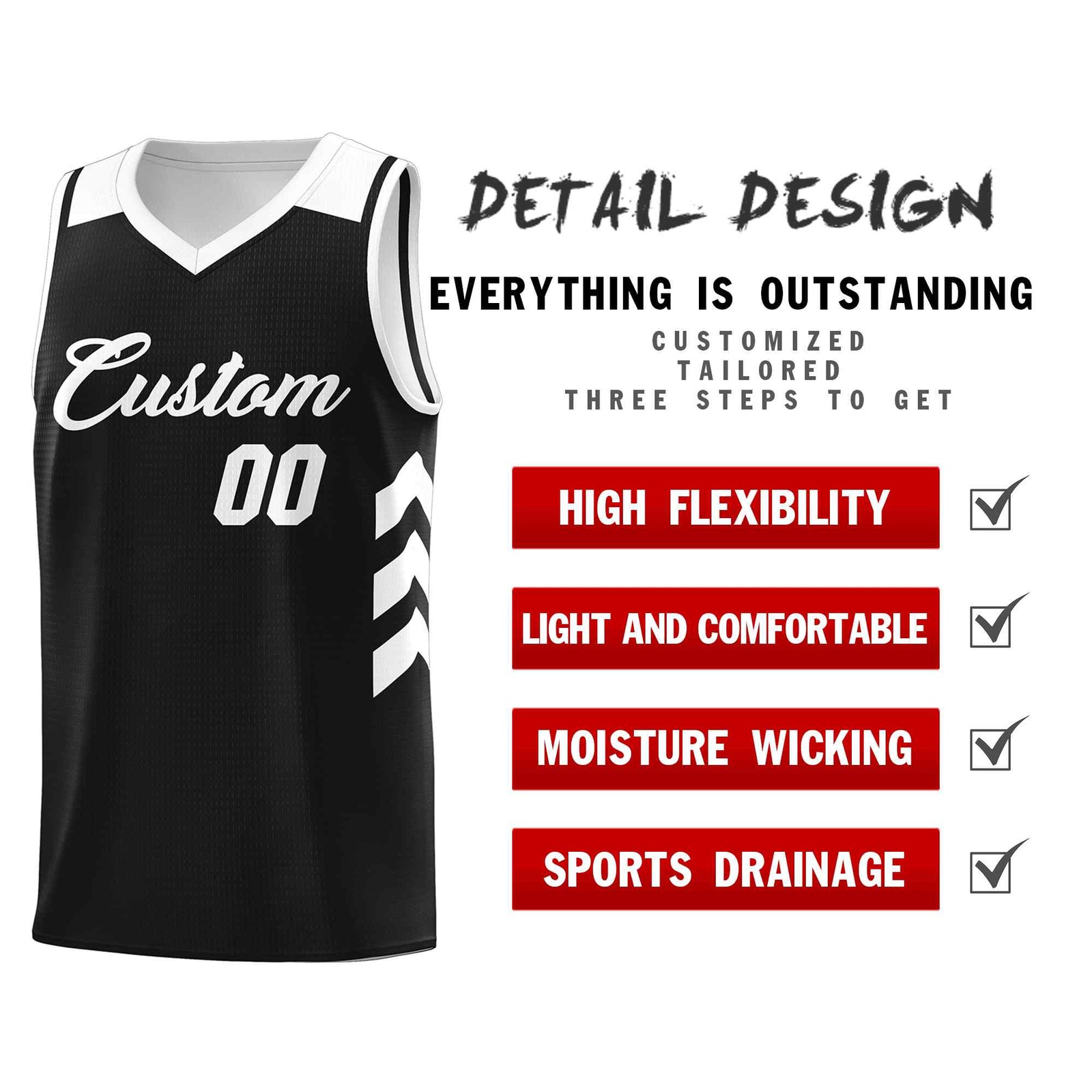 Custom Black White Classic Sets Sports Uniform Basketball Jersey