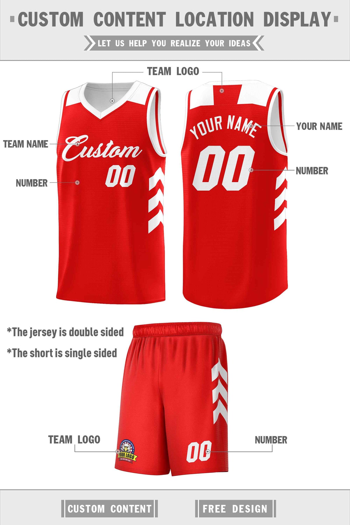 Custom Red White Classic Sets Sports Uniform Basketball Jersey