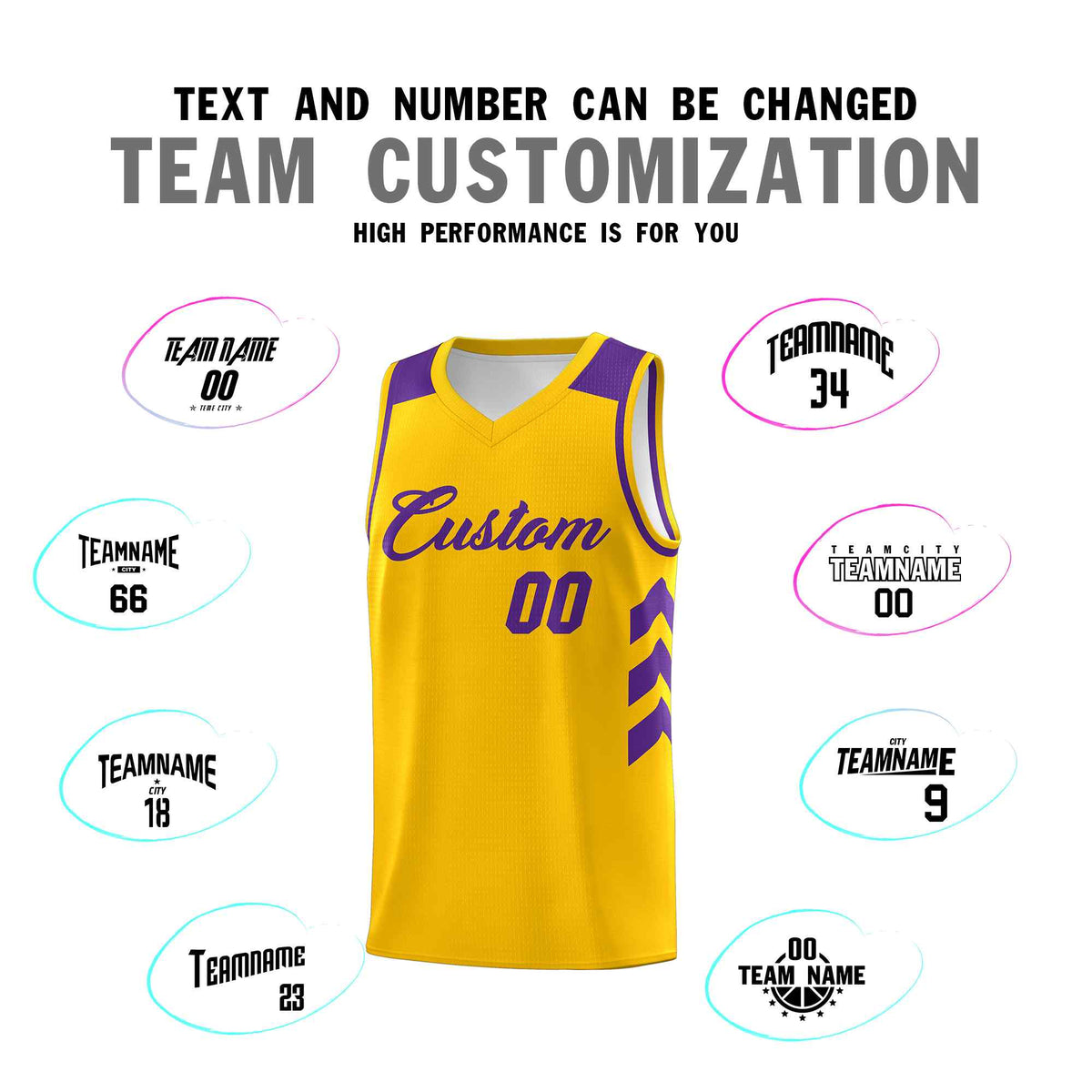 Custom Yellow Purple Classic Sets Sports Uniform Basketball Jersey
