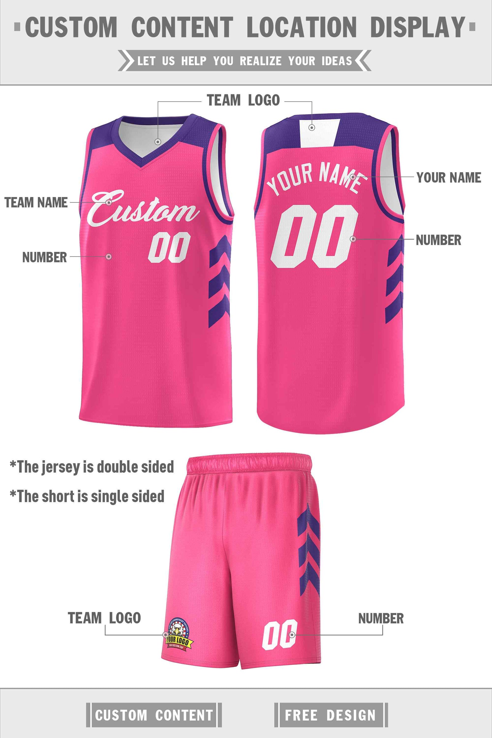 Custom Pink White Classic Sets Sports Uniform Basketball Jersey
