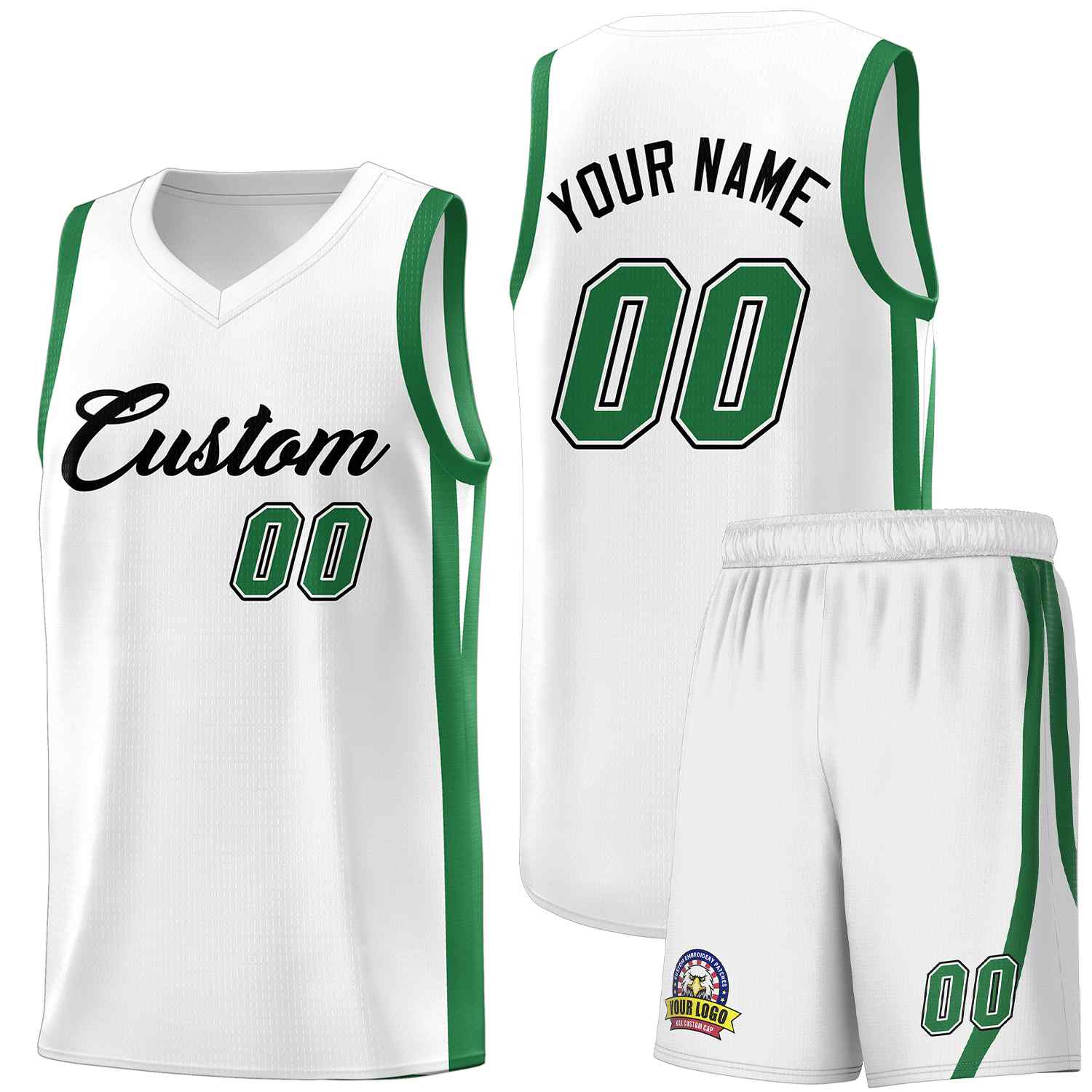Custom White Green Classic Sets Sports Uniform Basketball Jersey