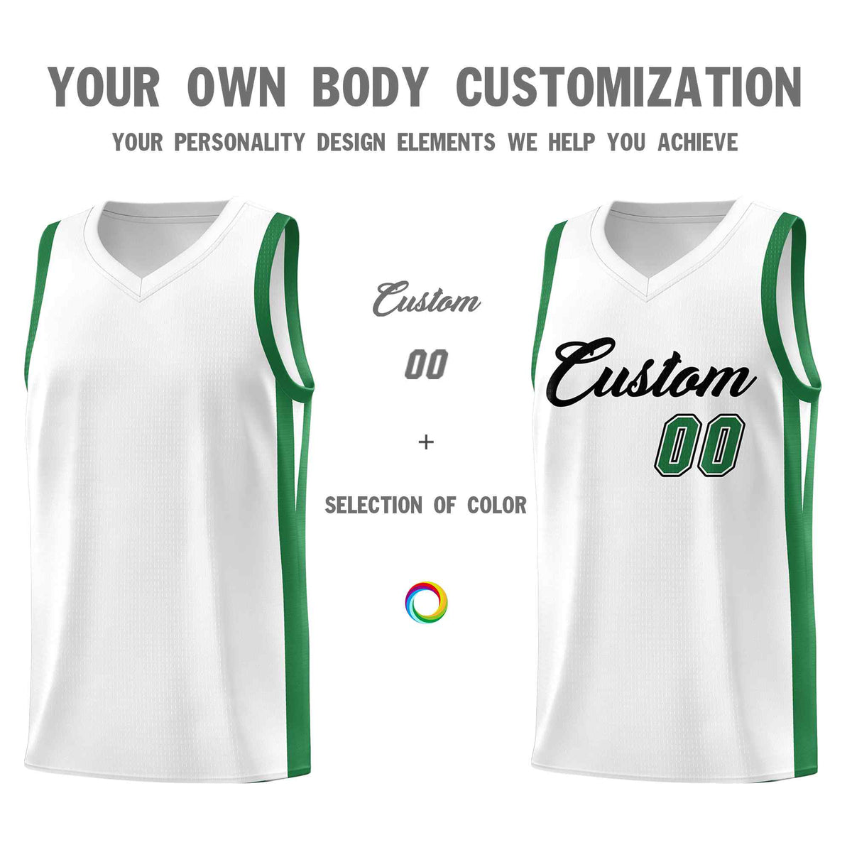 Custom White Green Classic Sets Sports Uniform Basketball Jersey