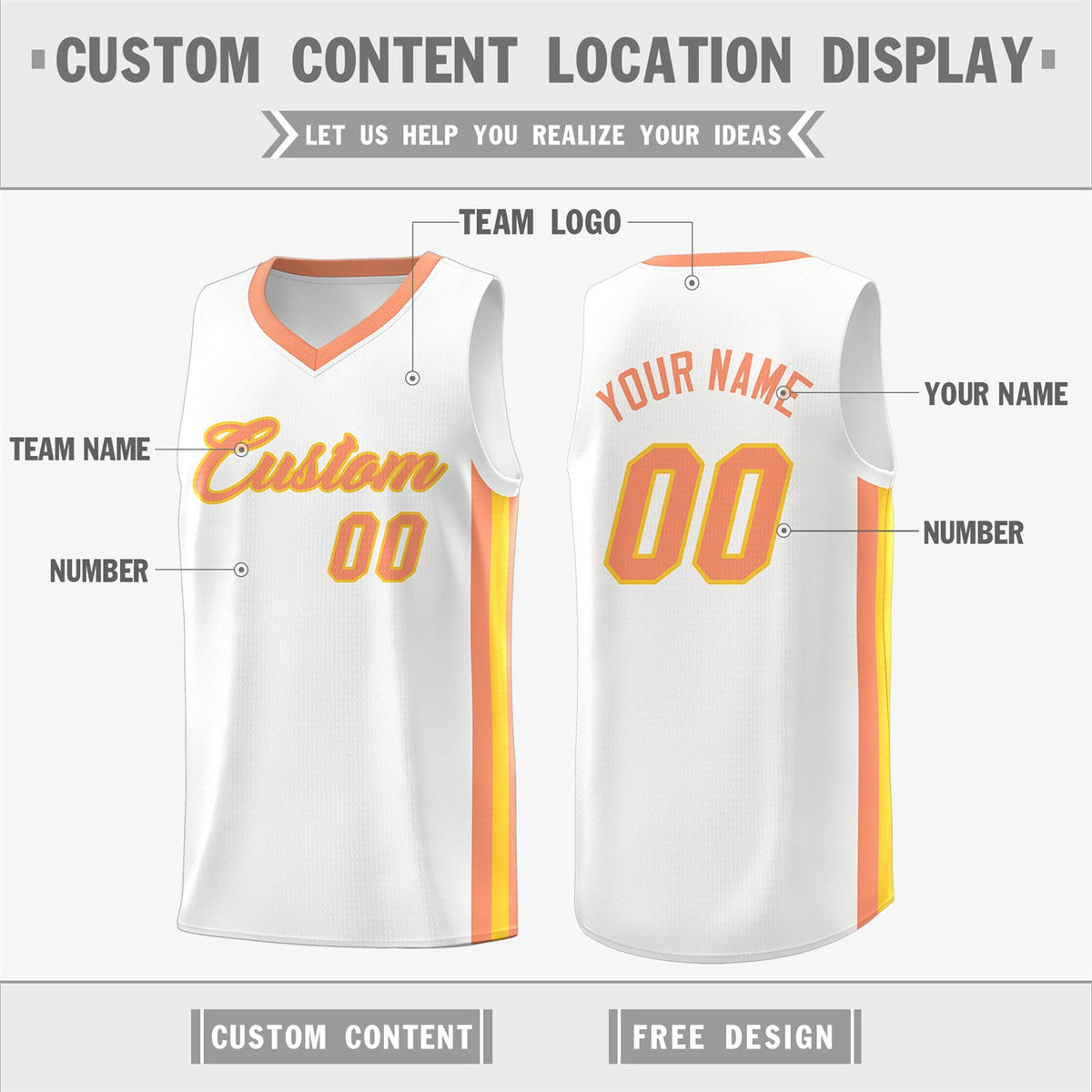 Custom White Orange Classic Tops Men/Boy Athletic Basketball Jersey
