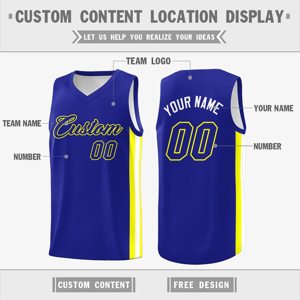 Custom Royal Yellow Classic Tops Men/Boy Athletic Basketball Jersey