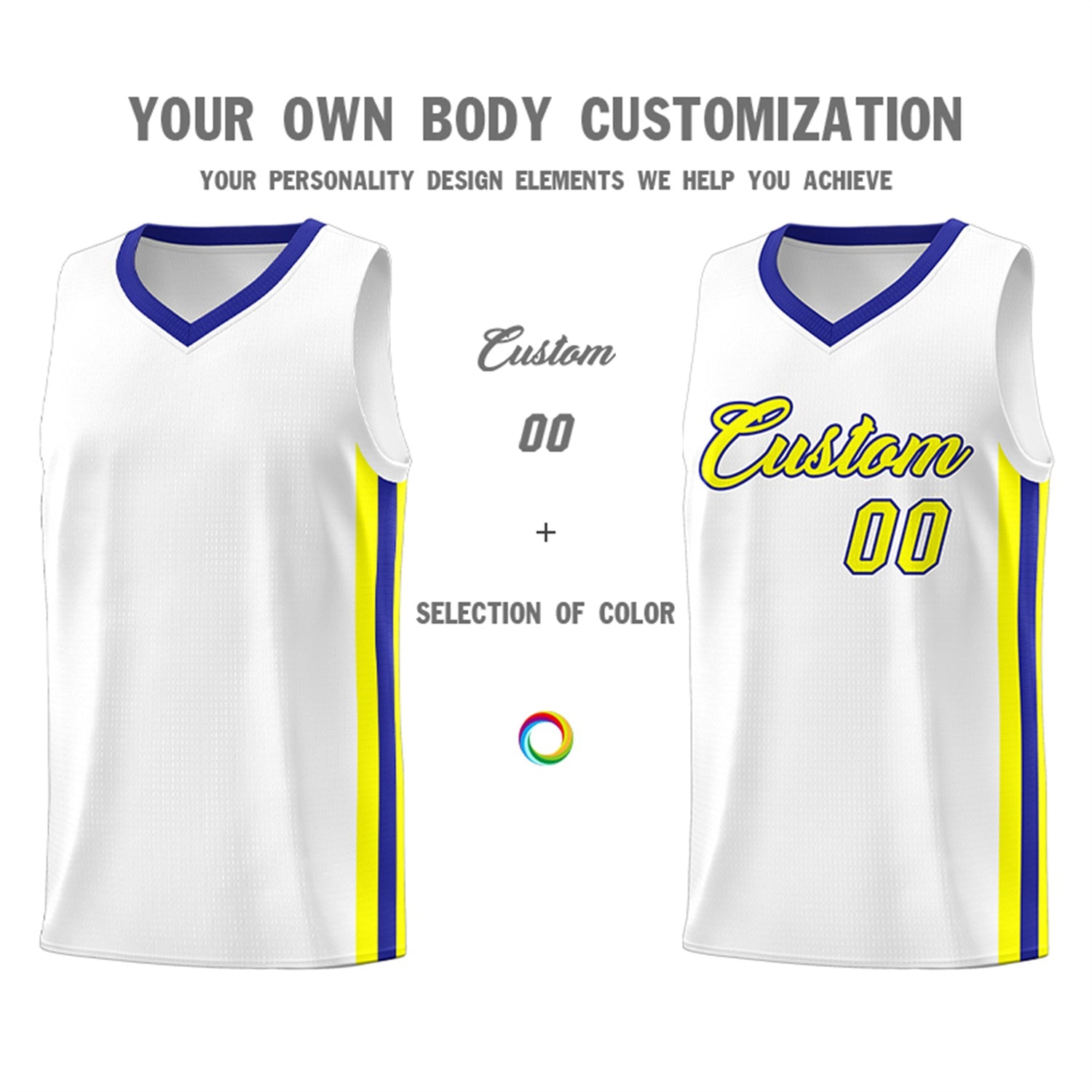 Custom White Yellow-Royal Classic Tops Men/Boy Athletic Basketball Jersey