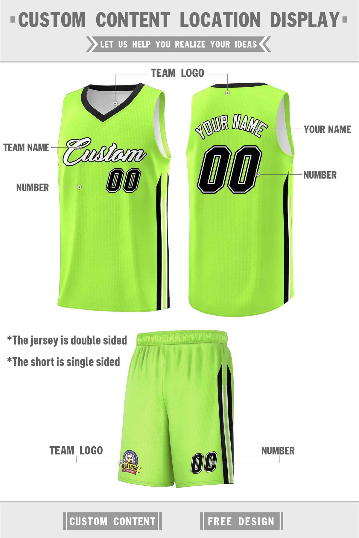 Custom Neon Green White-Black Classic Sets Sports Uniform Basketball Jersey