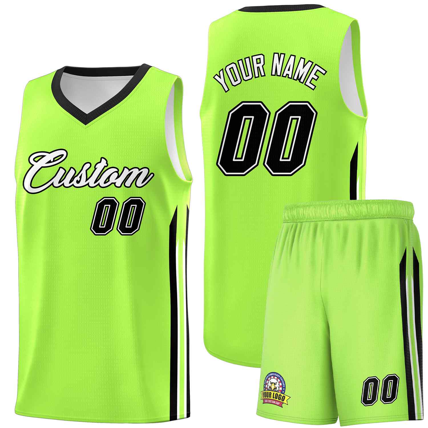 Custom Neon Green White-Black Classic Sets Sports Uniform Basketball Jersey