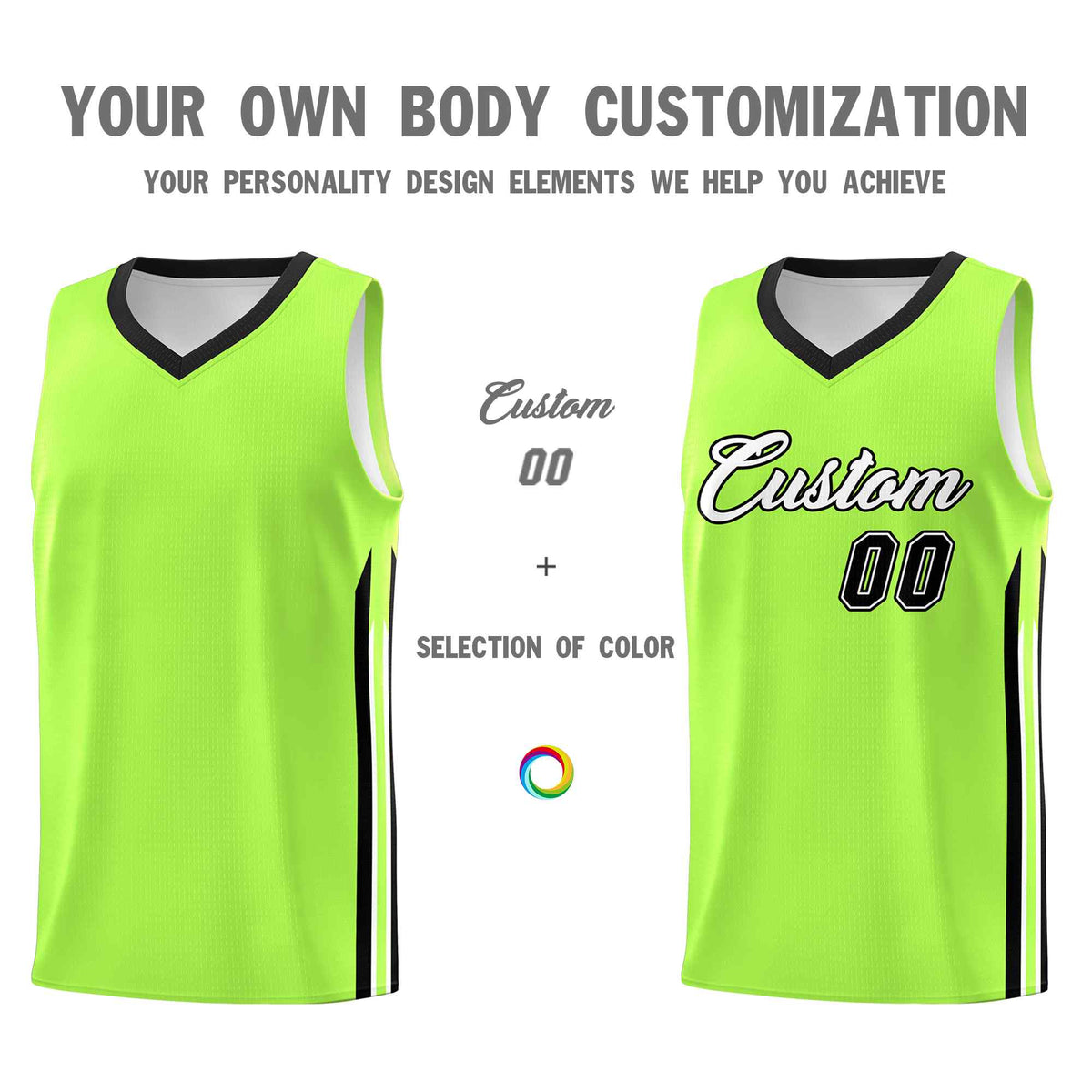Custom Neon Green White-Black Classic Sets Sports Uniform Basketball Jersey