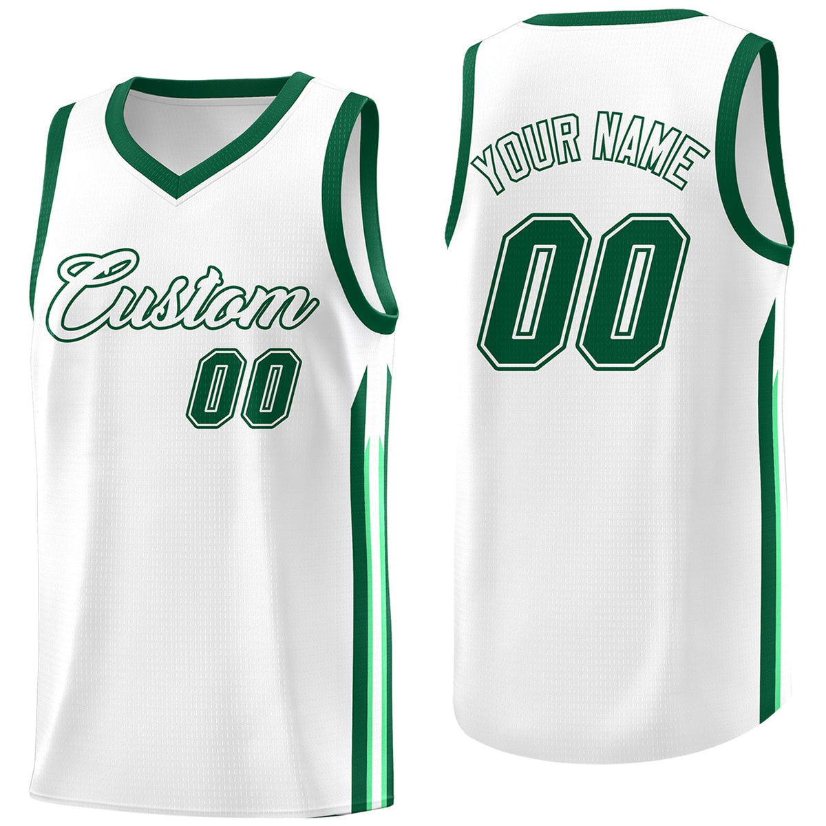Custom White Green Classic Tops Fashion Sportwear Basketball Jersey