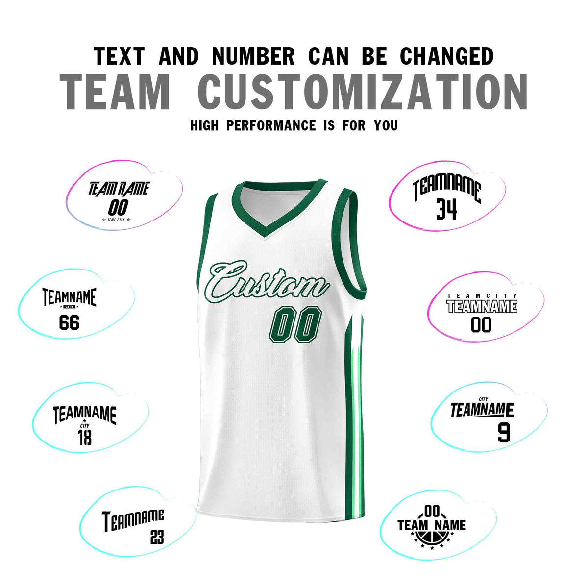 Custom White Green Classic Sets Sports Uniform Basketball Jersey