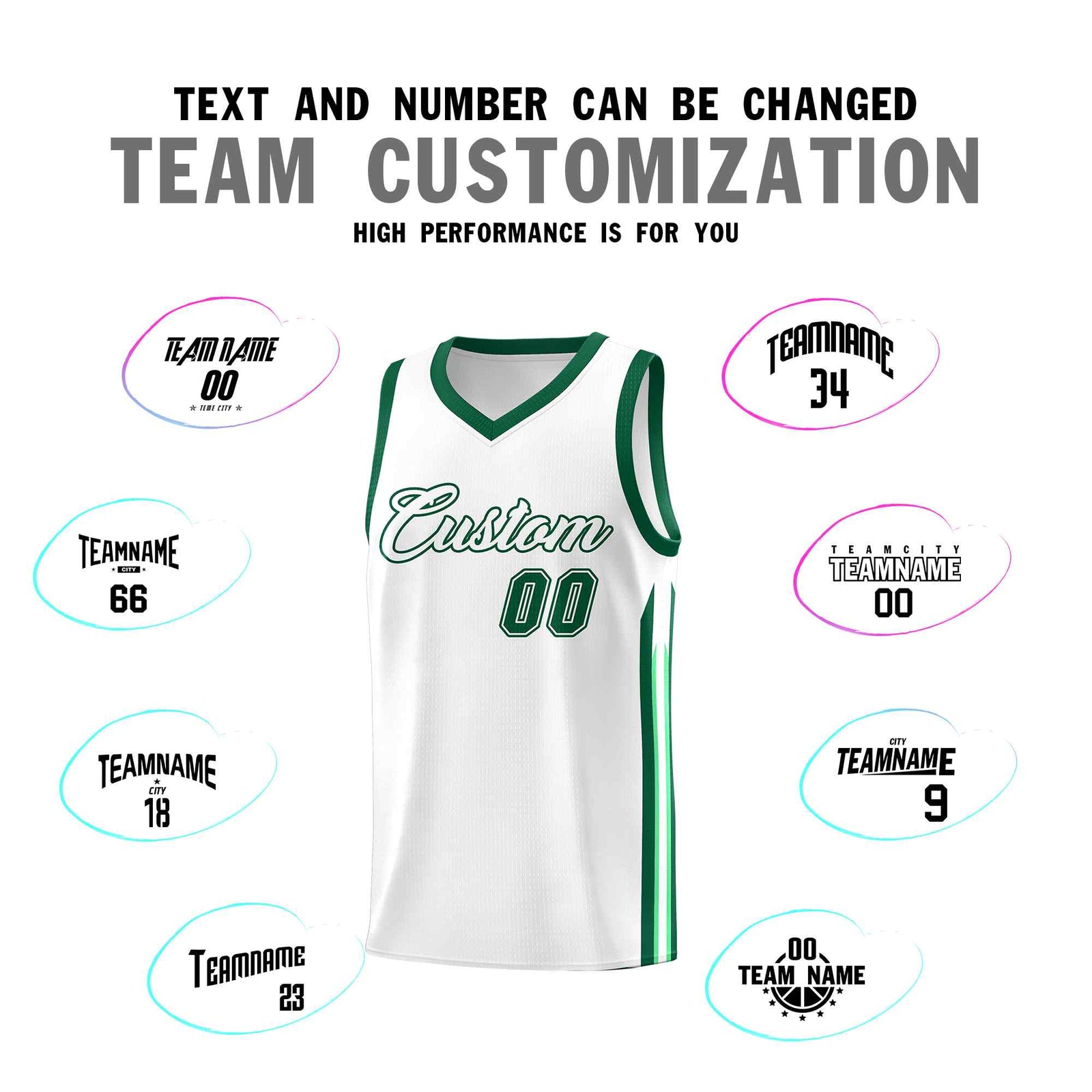Custom White Green Classic Sets Sports Uniform Basketball Jersey