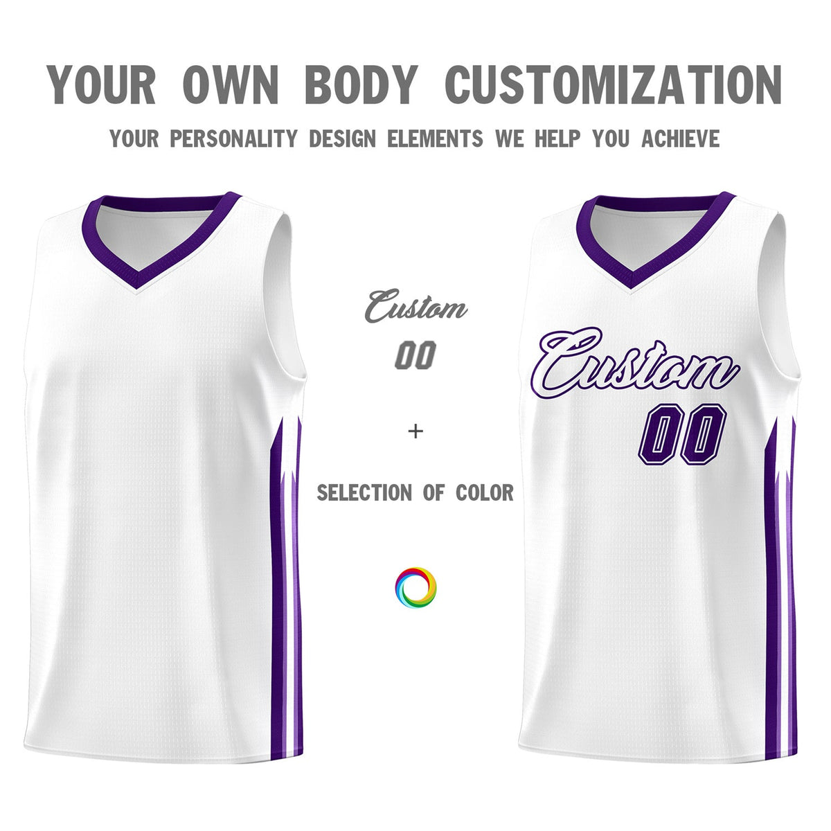 Custom White Purple Classic Tops Athletic Casual Basketball Jersey