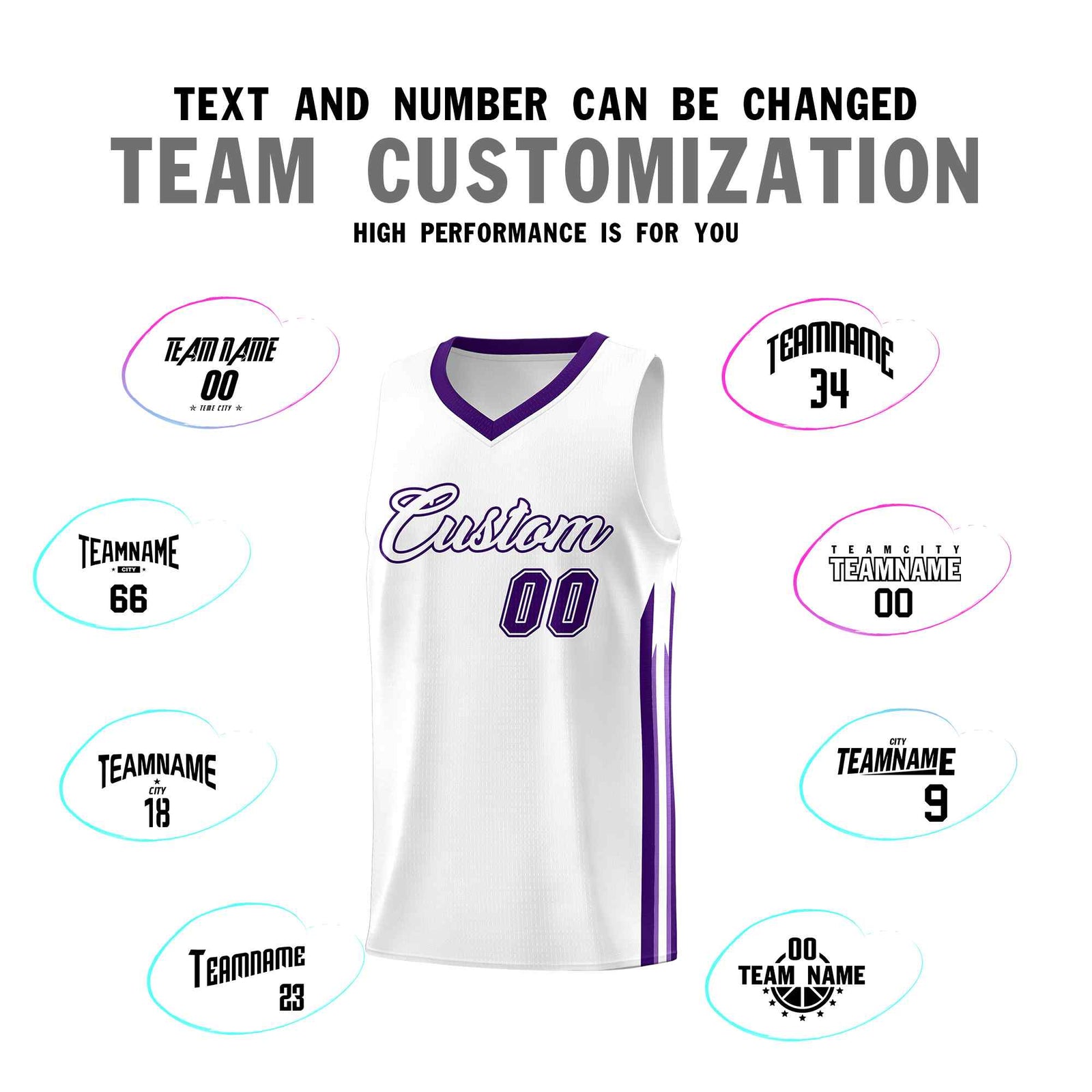 Custom White Purple Classic Sets Sports Uniform Basketball Jersey