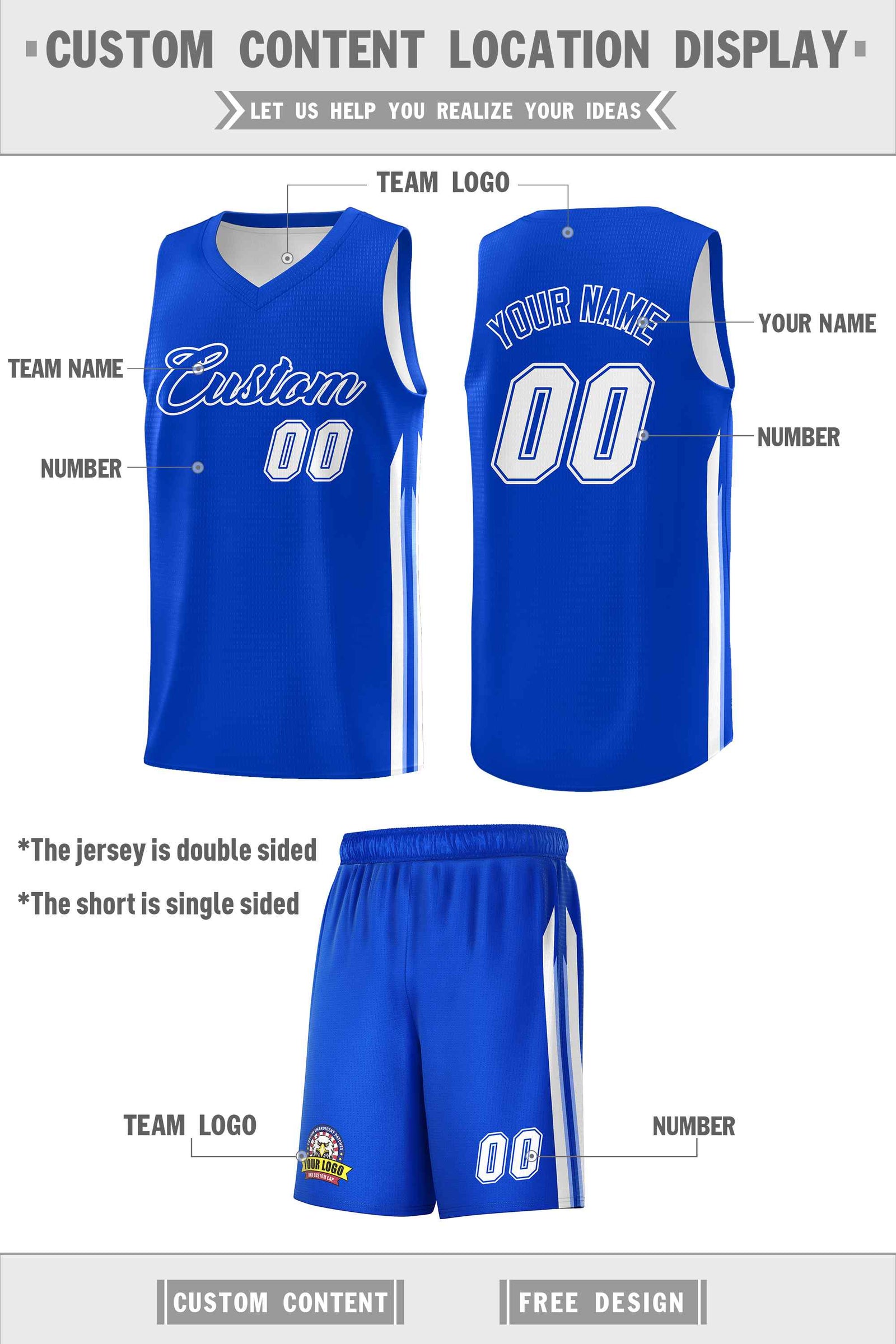 Custom Royal White Classic Sets Sports Uniform Basketball Jersey