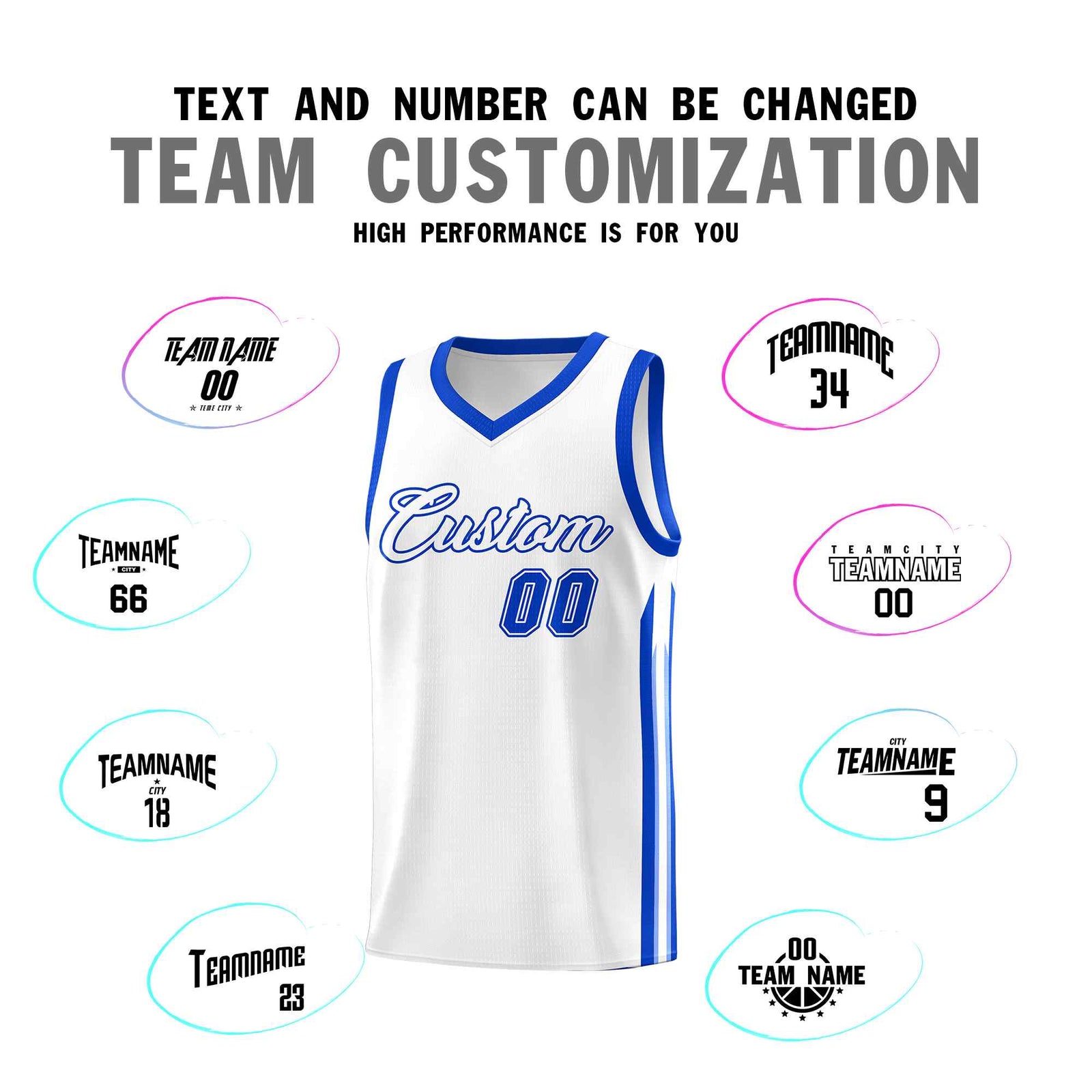 Custom White Royal Classic Sets Sports Uniform Basketball Jersey