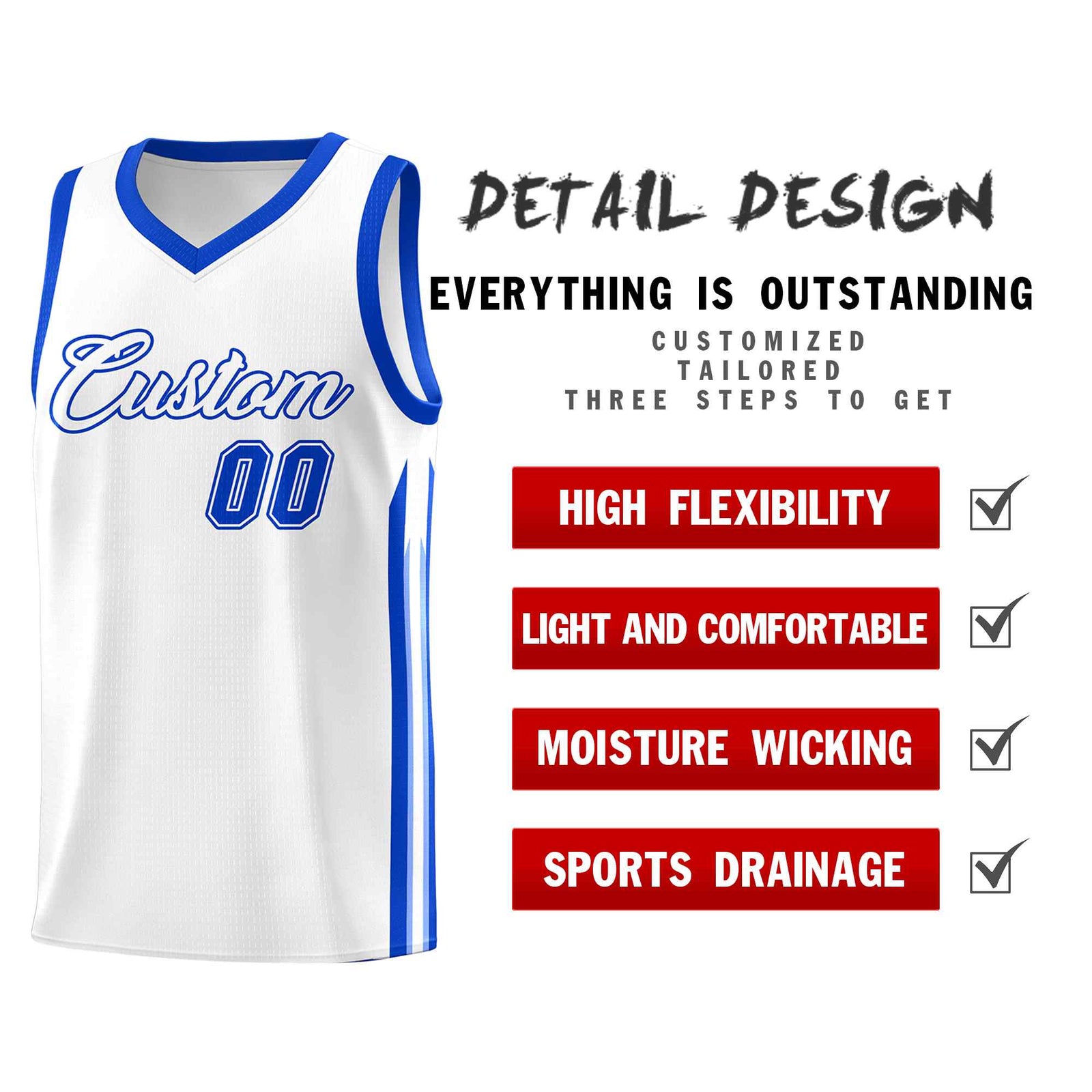 Custom White Royal Classic Sets Sports Uniform Basketball Jersey