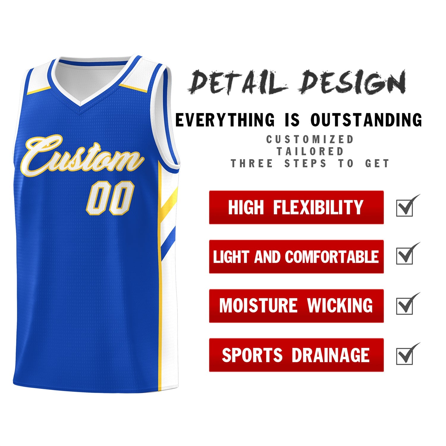Custom Royal White-Yellow Classic Tops Men/Boy Athletic Basketball Jersey