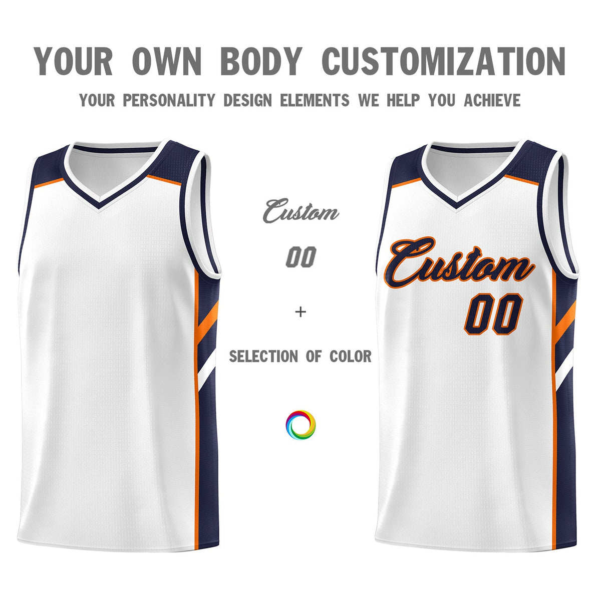 Custom White Navy-Orange Classic Tops Men/Boy Athletic Basketball Jersey