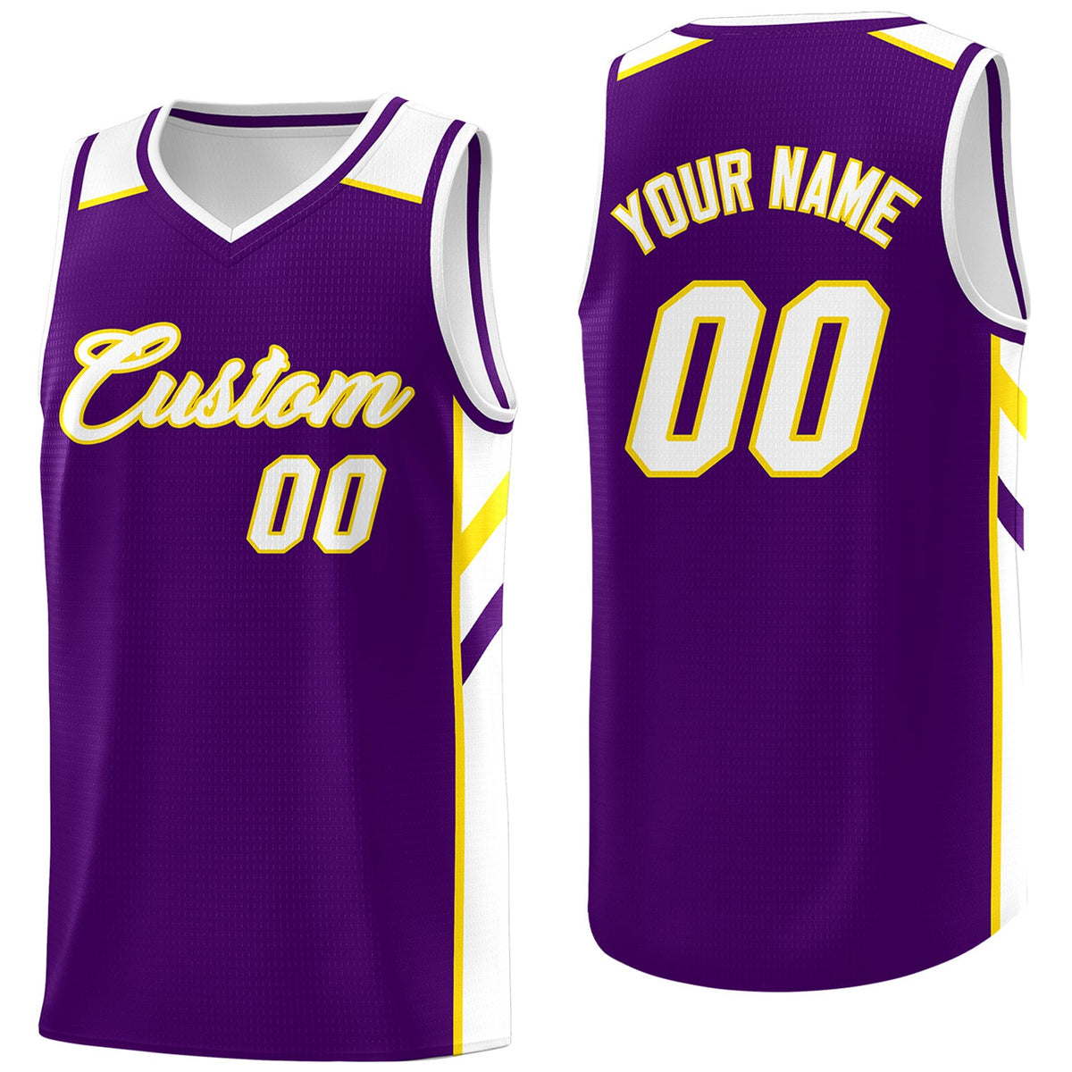 Custom Purple White-Yellow Classic Tops Breathable Basketball Jersey