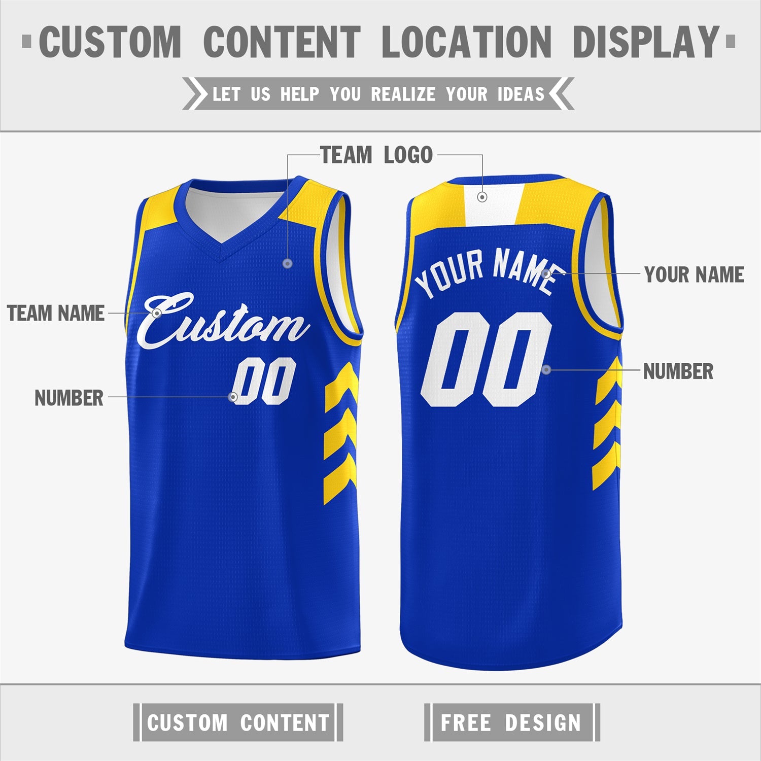Custom Royal White-Yellow Classic Tops Mesh Sport Basketball Jersey