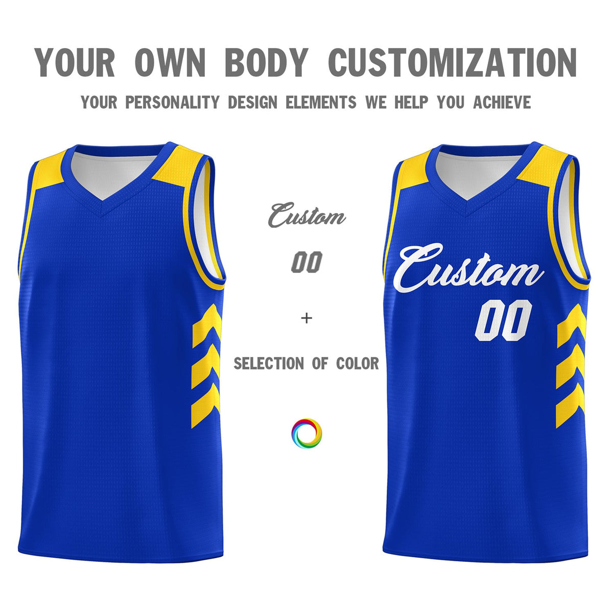 Custom Royal White-Yellow Classic Tops Mesh Sport Basketball Jersey