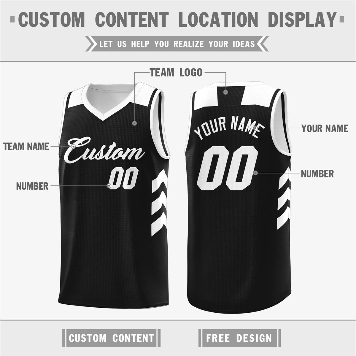 Custom Black White Classic Tops Mesh Sport Basketball Jersey