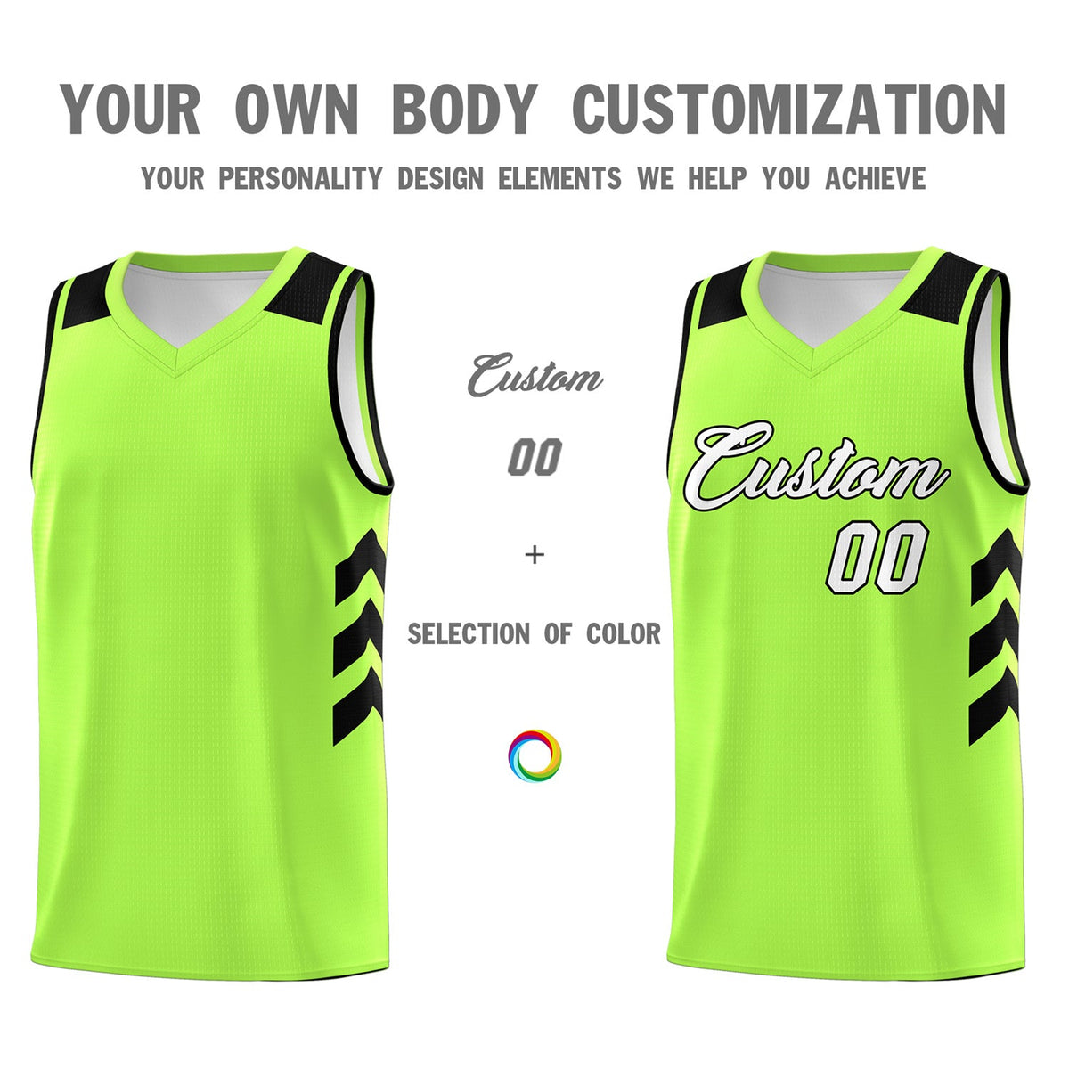 Custom Neon Green White-Black Classic Tops Mesh Sport Basketball Jersey