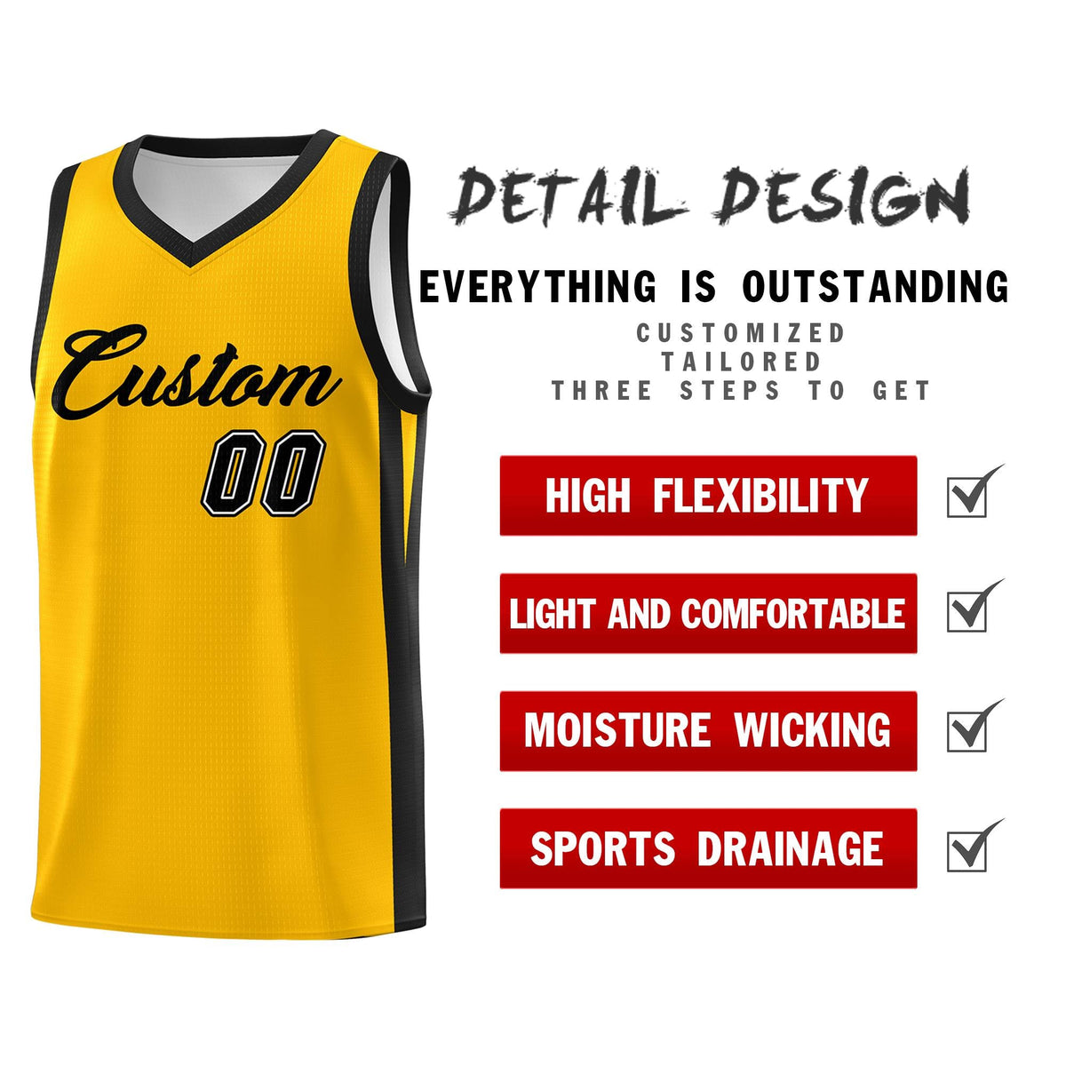 Custom Yellow Black Classic Tops Basketball Jersey