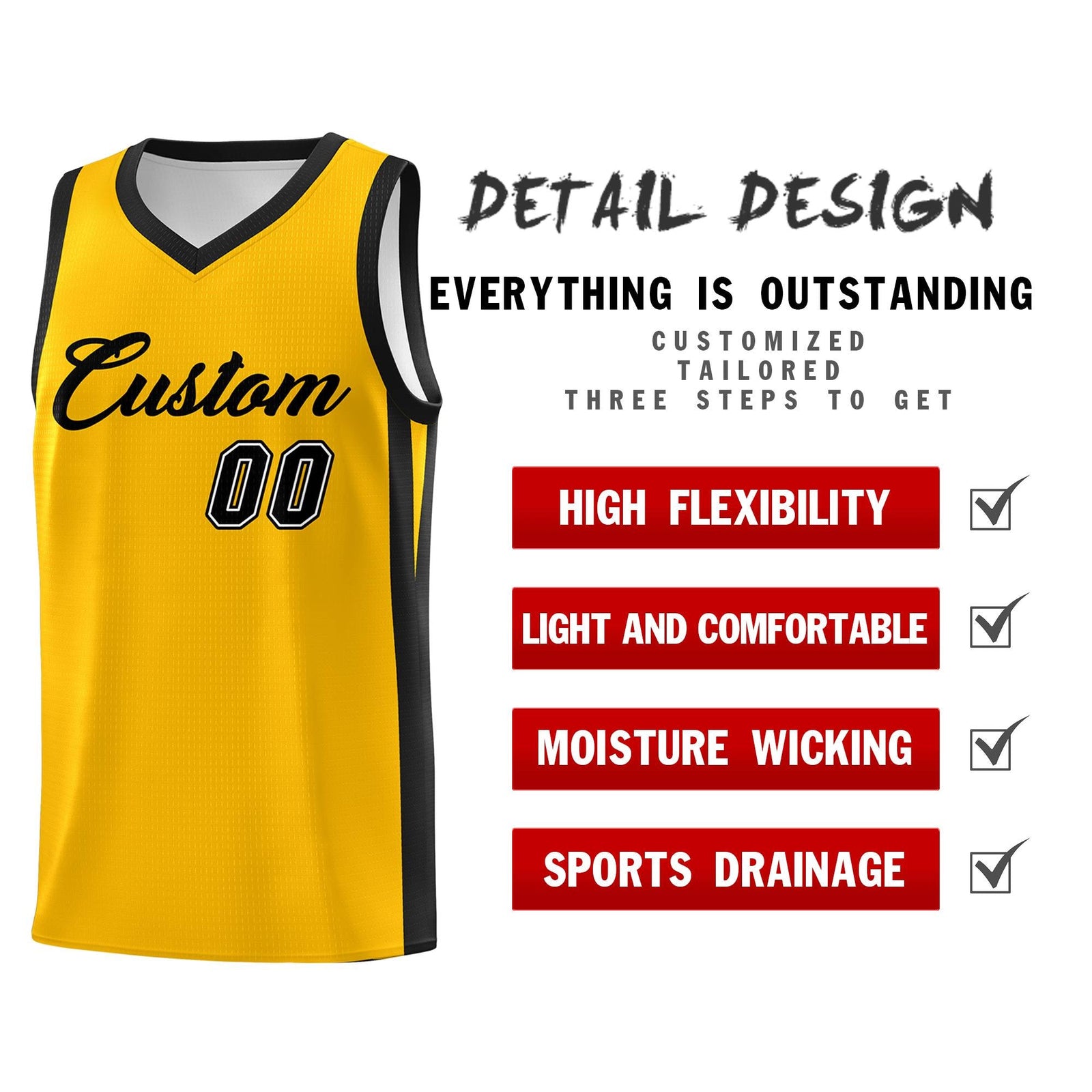 Custom Yellow Black Classic Tops Basketball Jersey
