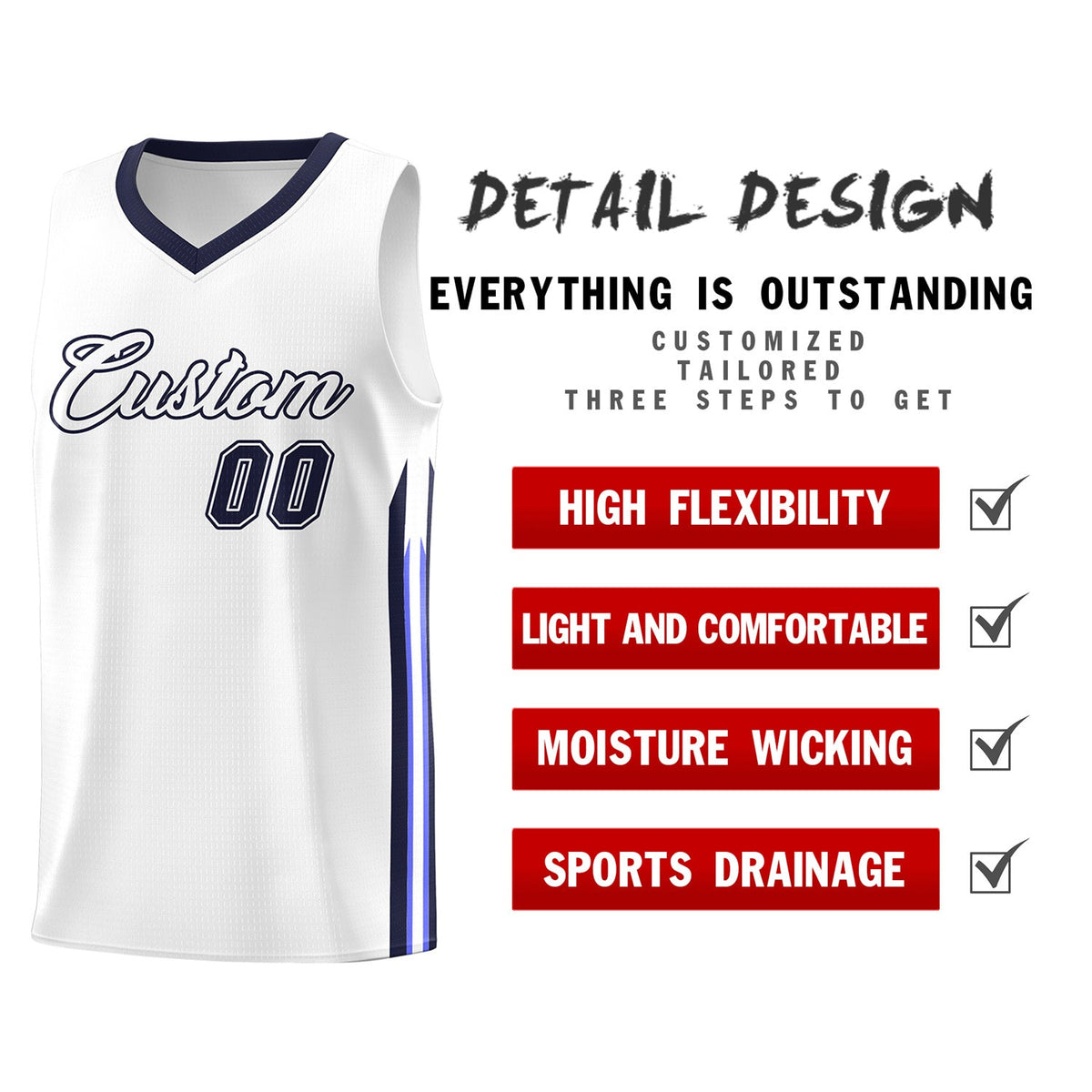 Custom White Navy Classic Tops Athletic Casual Basketball Jersey