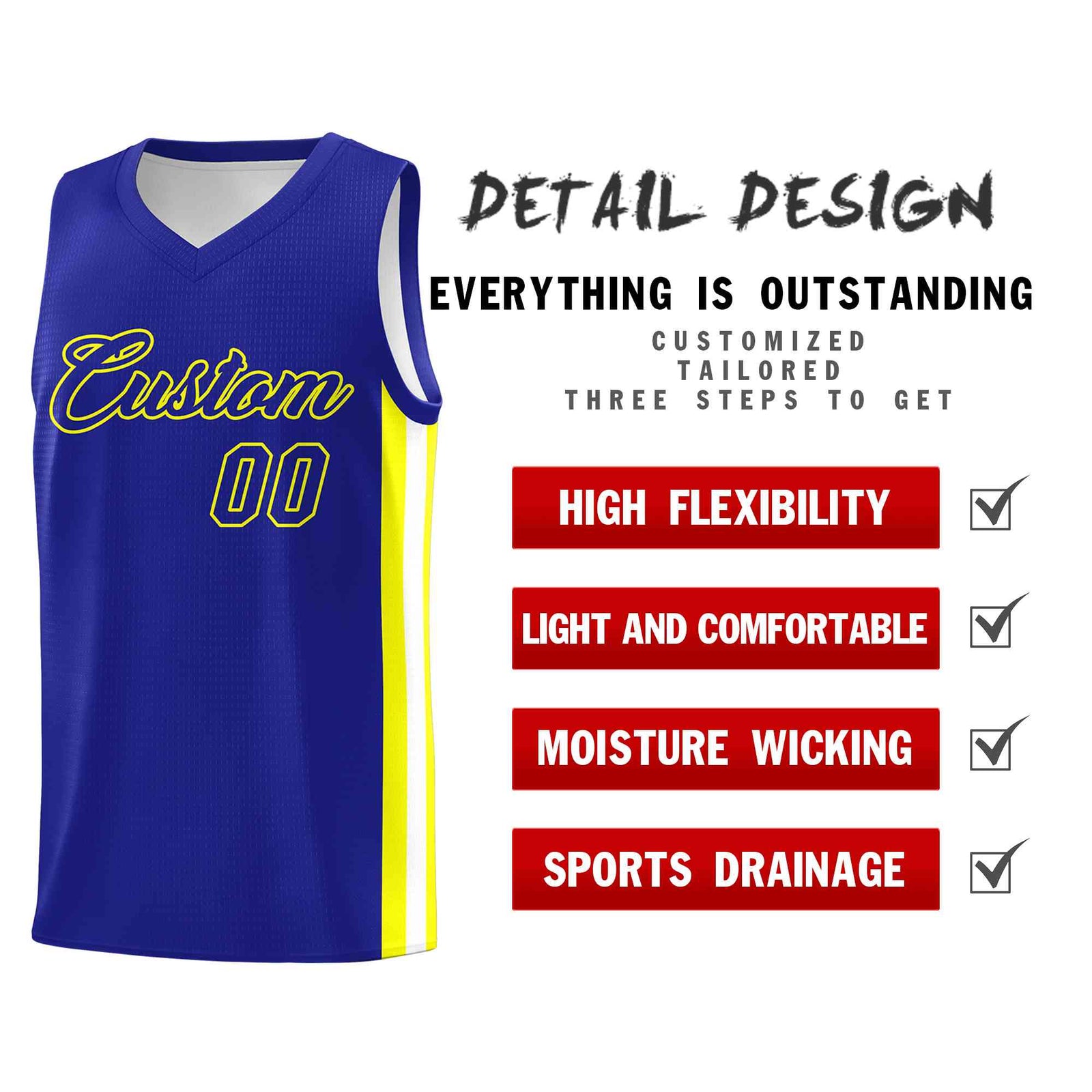Custom Royal Royal-Yellow Classic Tops Mesh Sport Basketball Jersey