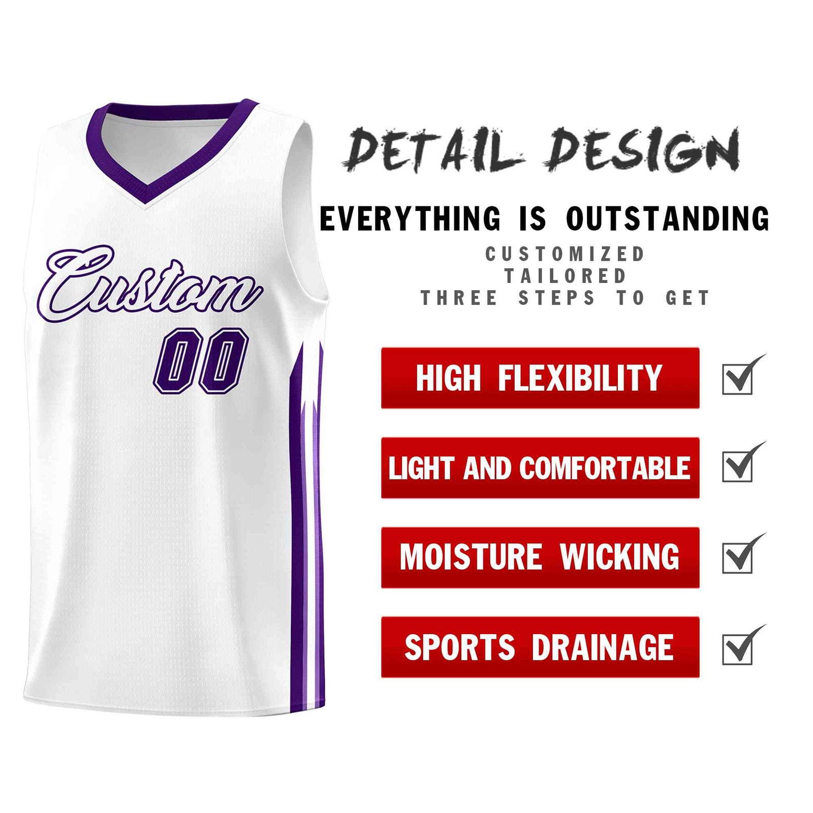 Custom White Purple-Classic Tops Mesh Sport Basketball Jersey