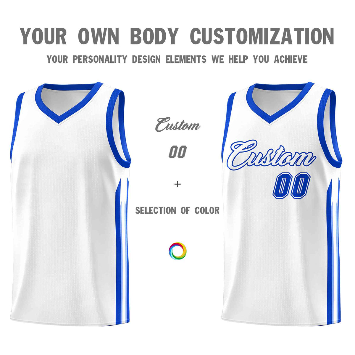 Custom White Royal-Classic Tops Mesh Sport Basketball Jersey