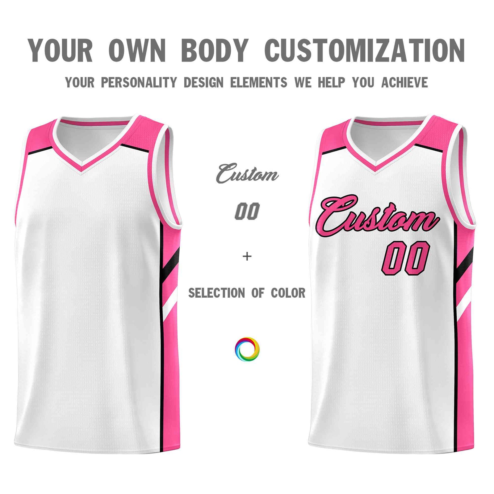 Custom White Pink-Black Classic Tops Style Mesh Sport Basketball Jersey