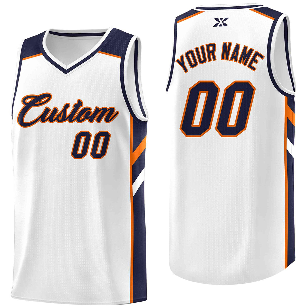 Custom White Navy-Orange Classic Tops Style Mesh Sport Basketball Jersey