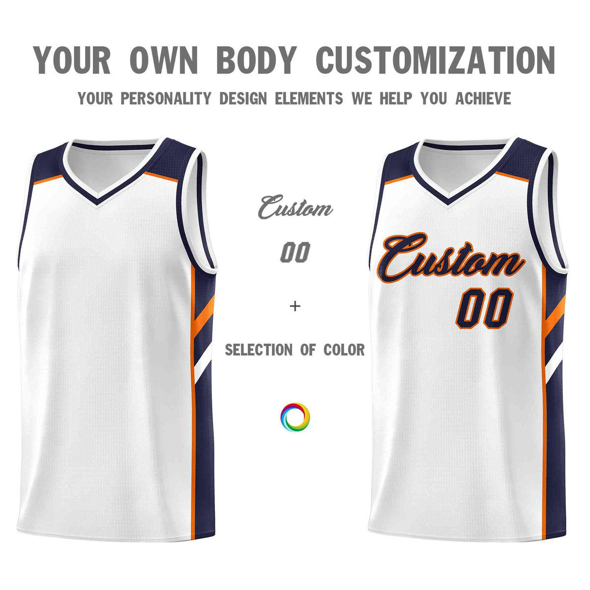 Custom White Navy-Orange Classic Tops Style Mesh Sport Basketball Jersey