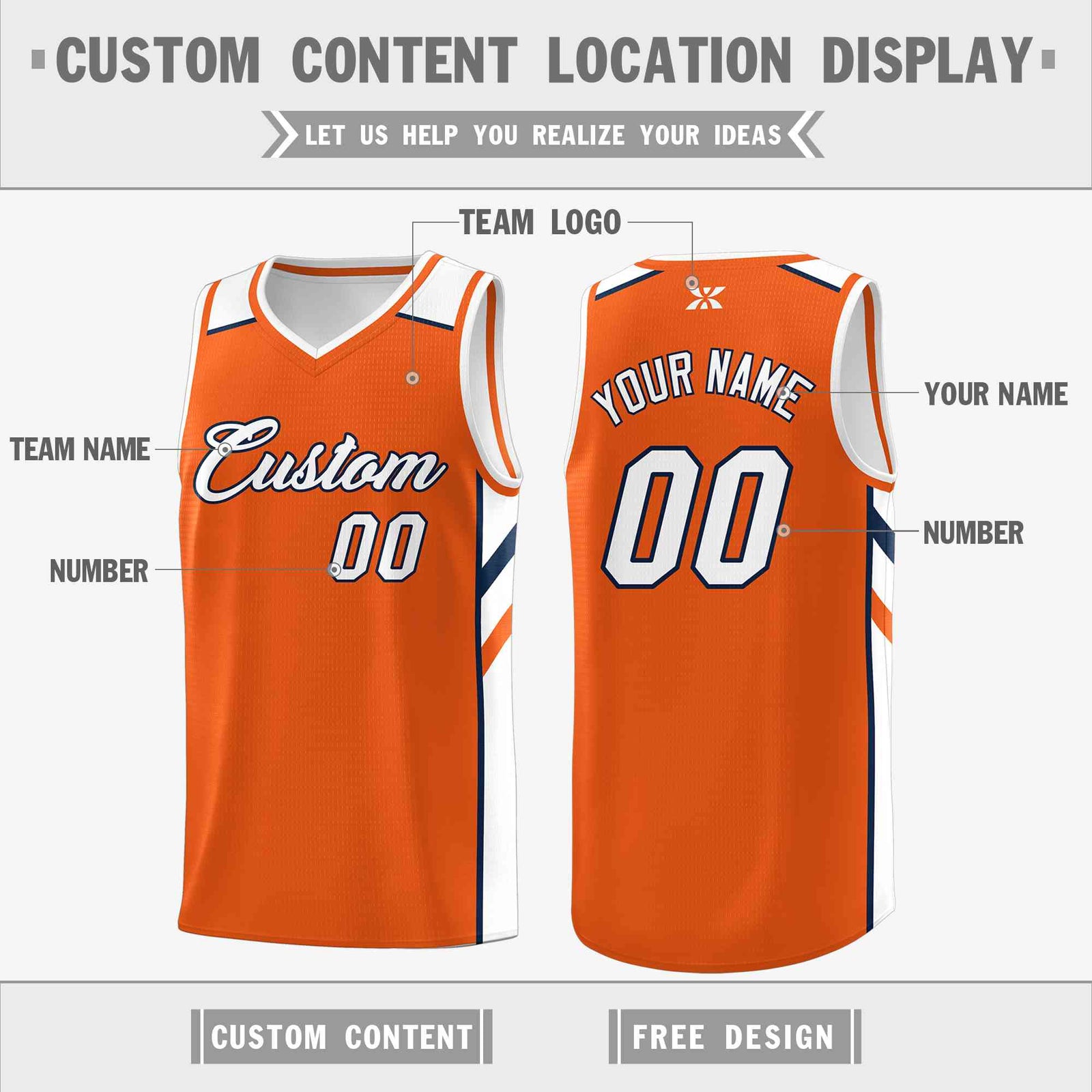 Custom Orange White-Navy Classic Tops Style Mesh Sport Basketball Jersey