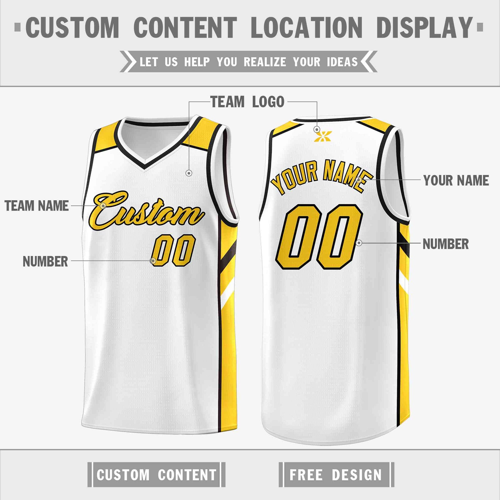 Custom White Yellow-Black Classic Tops Style Mesh Sport Basketball Jersey