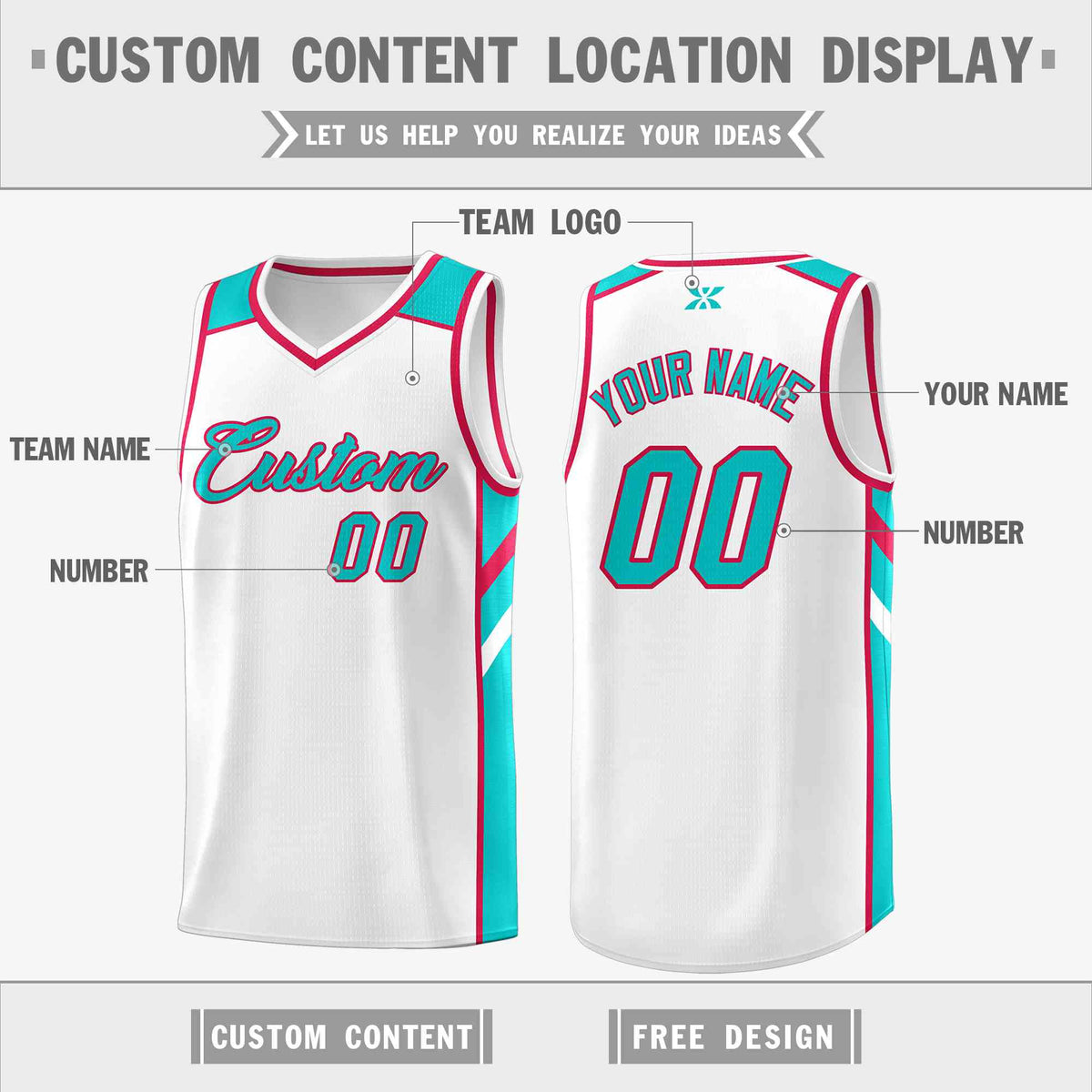 Custom White Aqua-Red Classic Tops Style Mesh Sport Basketball Jersey
