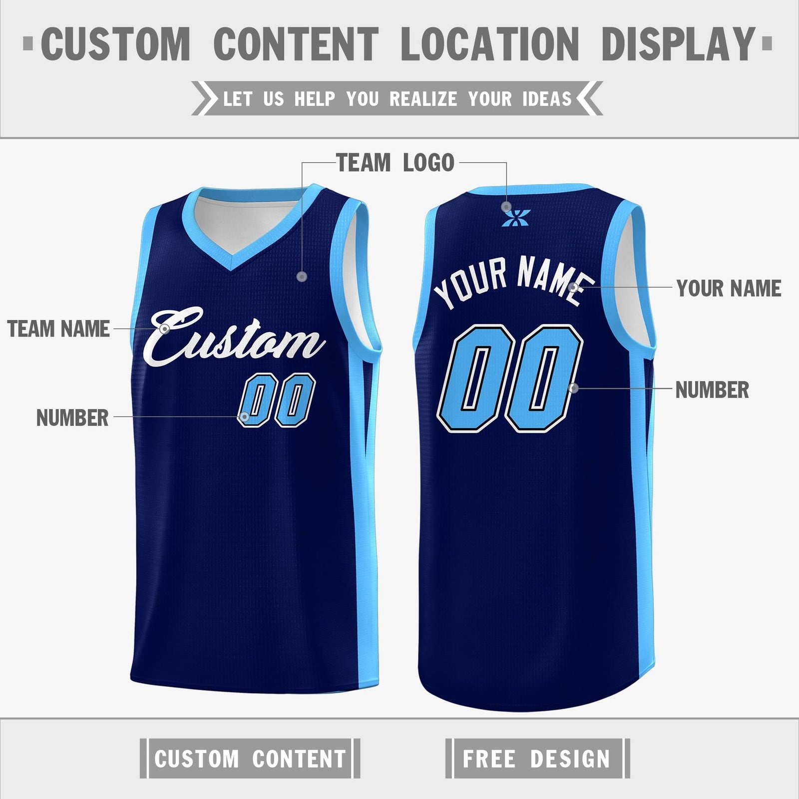 Custom Navy White Classic Tops Outdoor Sports Basketball Jersey