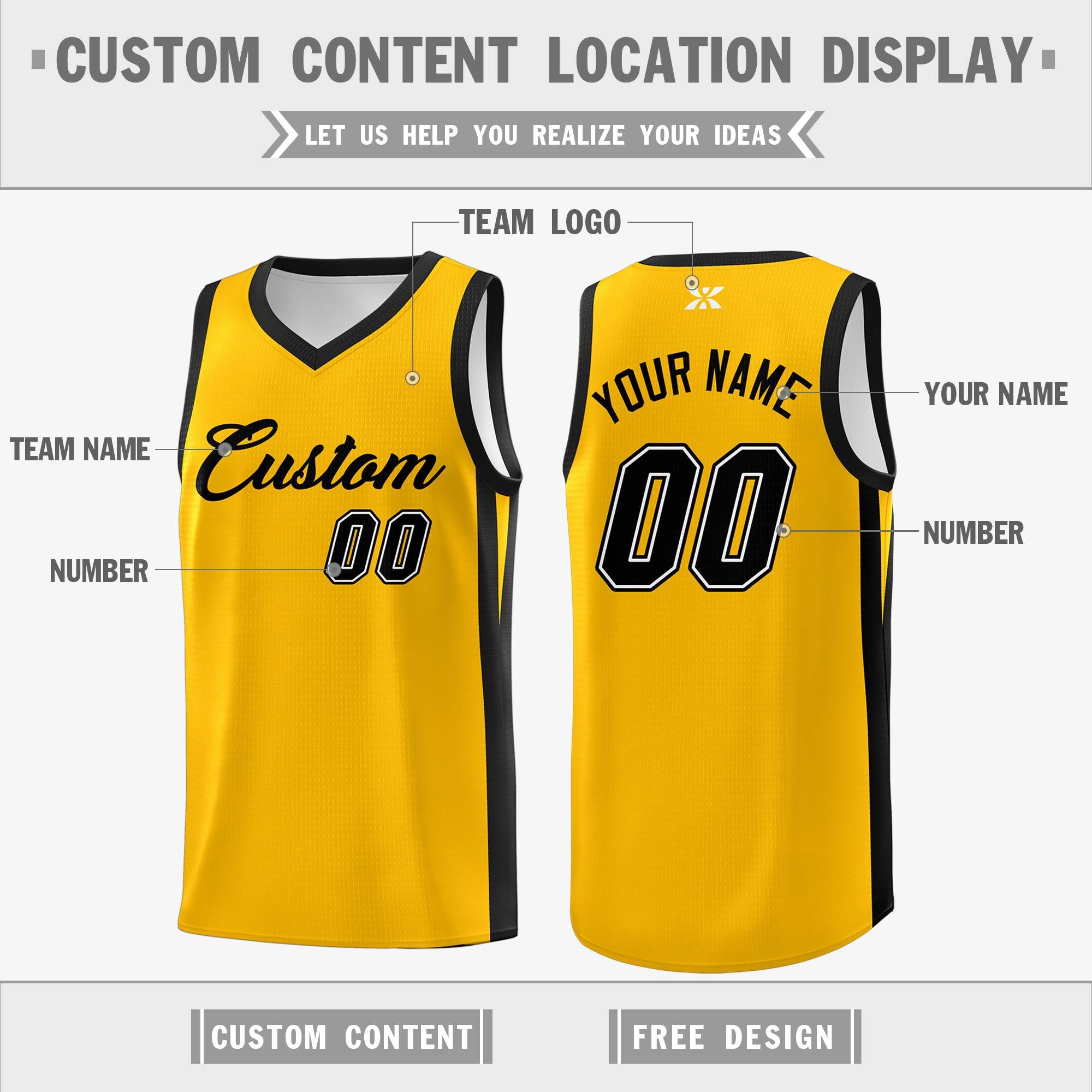 Custom Yellow Black Classic Tops Outdoor Basketball Jersey