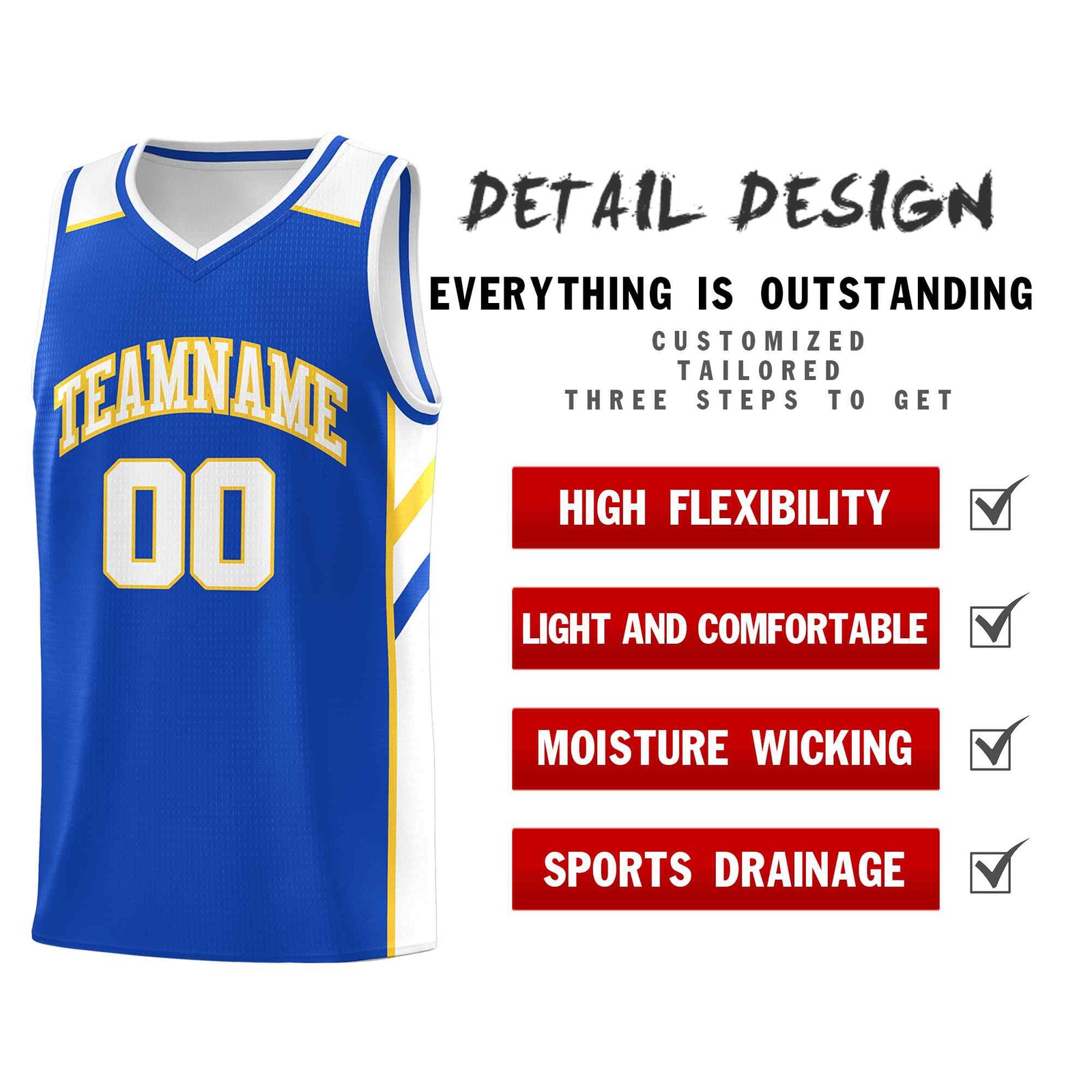 Custom Royal White-Yellow Classic Sets Sports Uniform Basketball Jersey