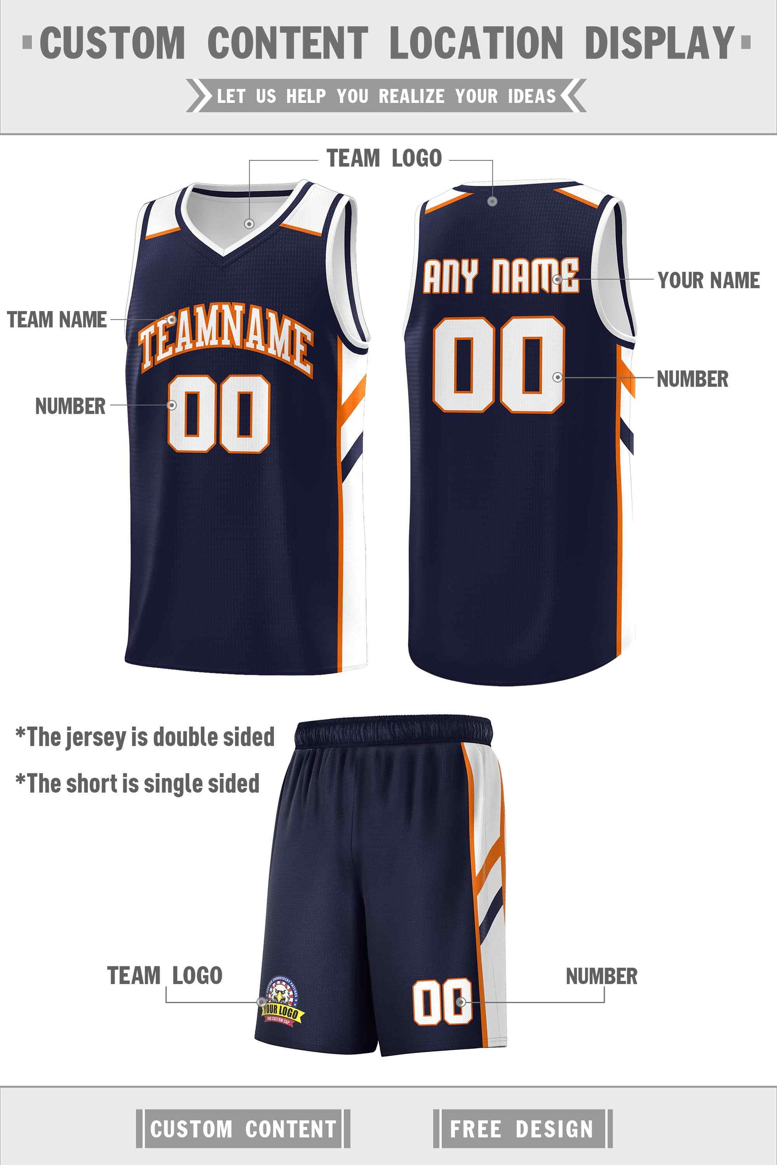 Custom Navy White-Orange Classic Sets Sports Uniform Basketball Jersey