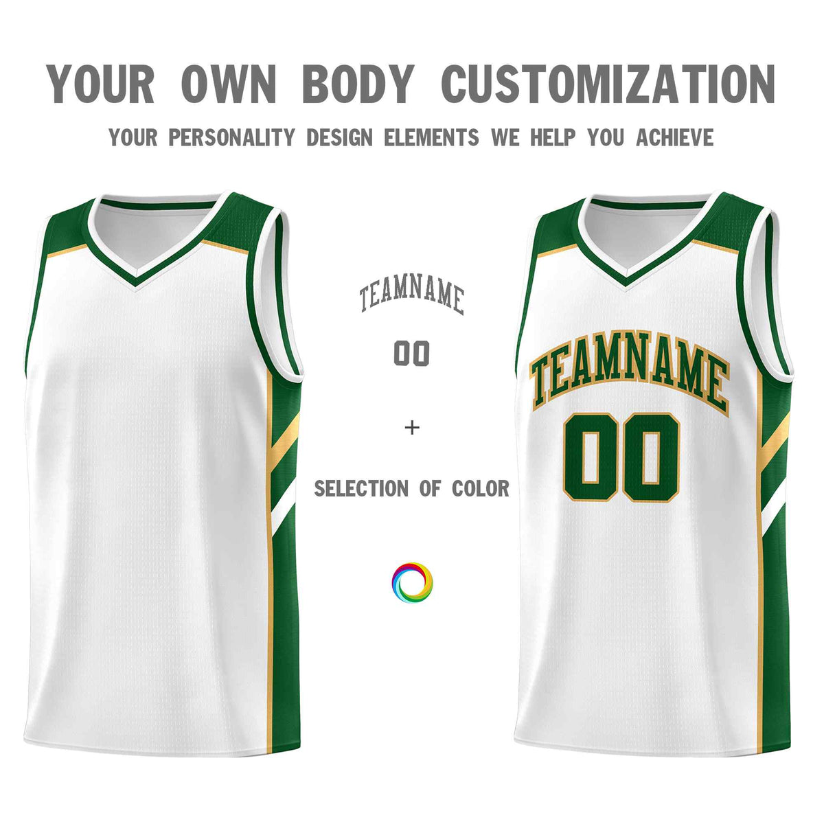 Custom White Green-Old Gold Classic Sets Sports Uniform Basketball Jersey