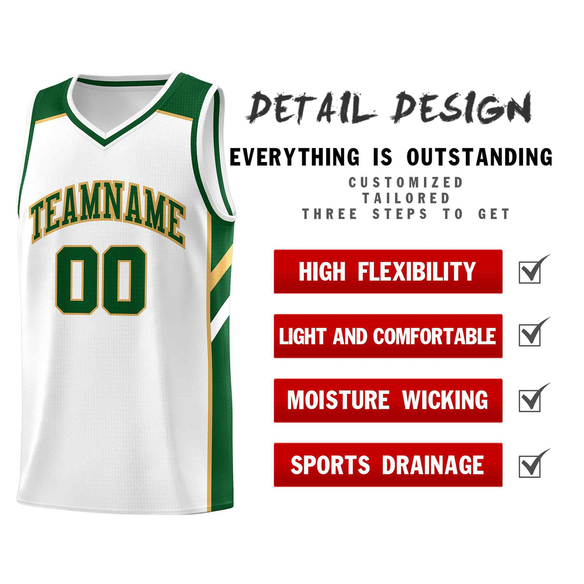 Custom White Green-Old Gold Classic Sets Sports Uniform Basketball Jersey