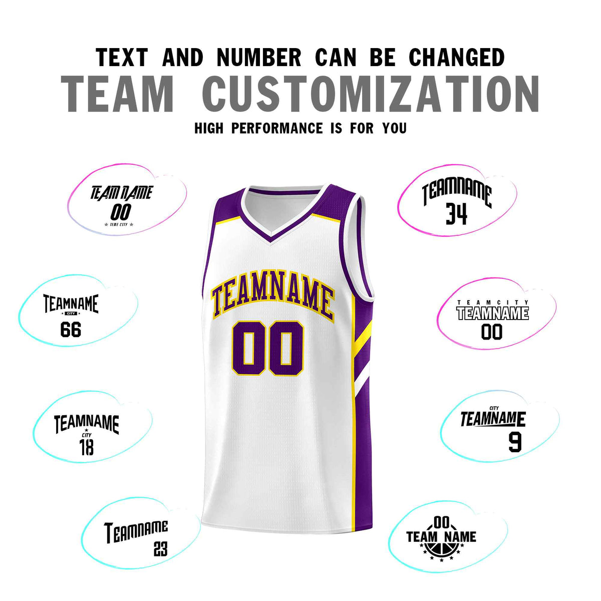 Custom White Purple-Yellow Classic Sets Sports Uniform Basketball Jersey