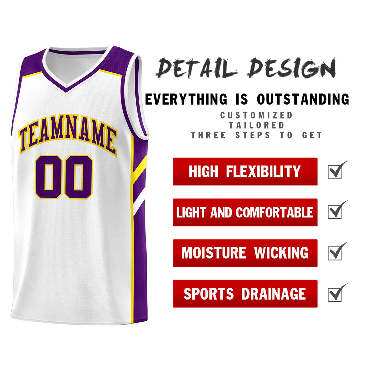Custom White Purple-Yellow Classic Sets Sports Uniform Basketball Jersey